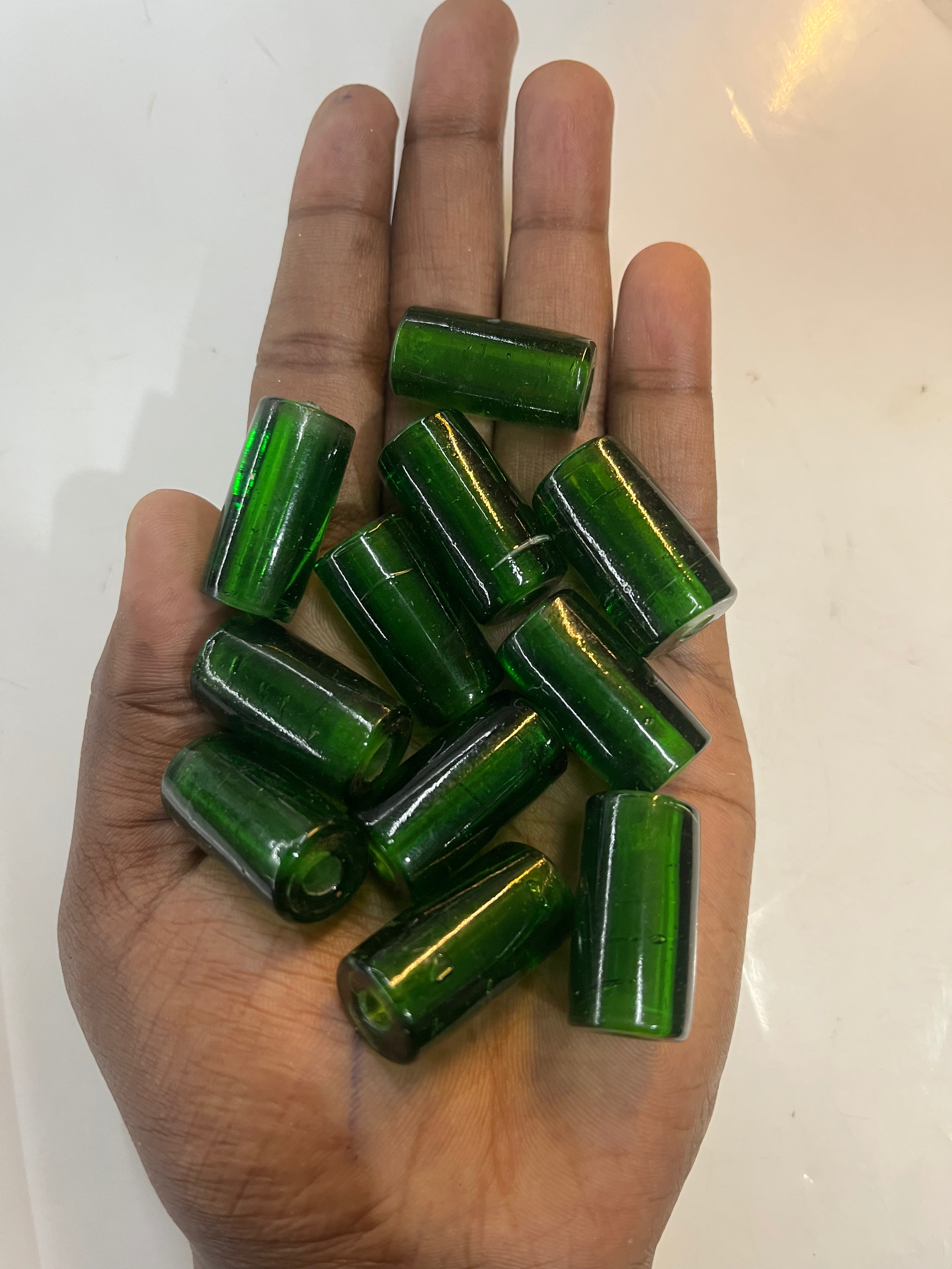 Drum Glass beads  green22mm  -50g pack