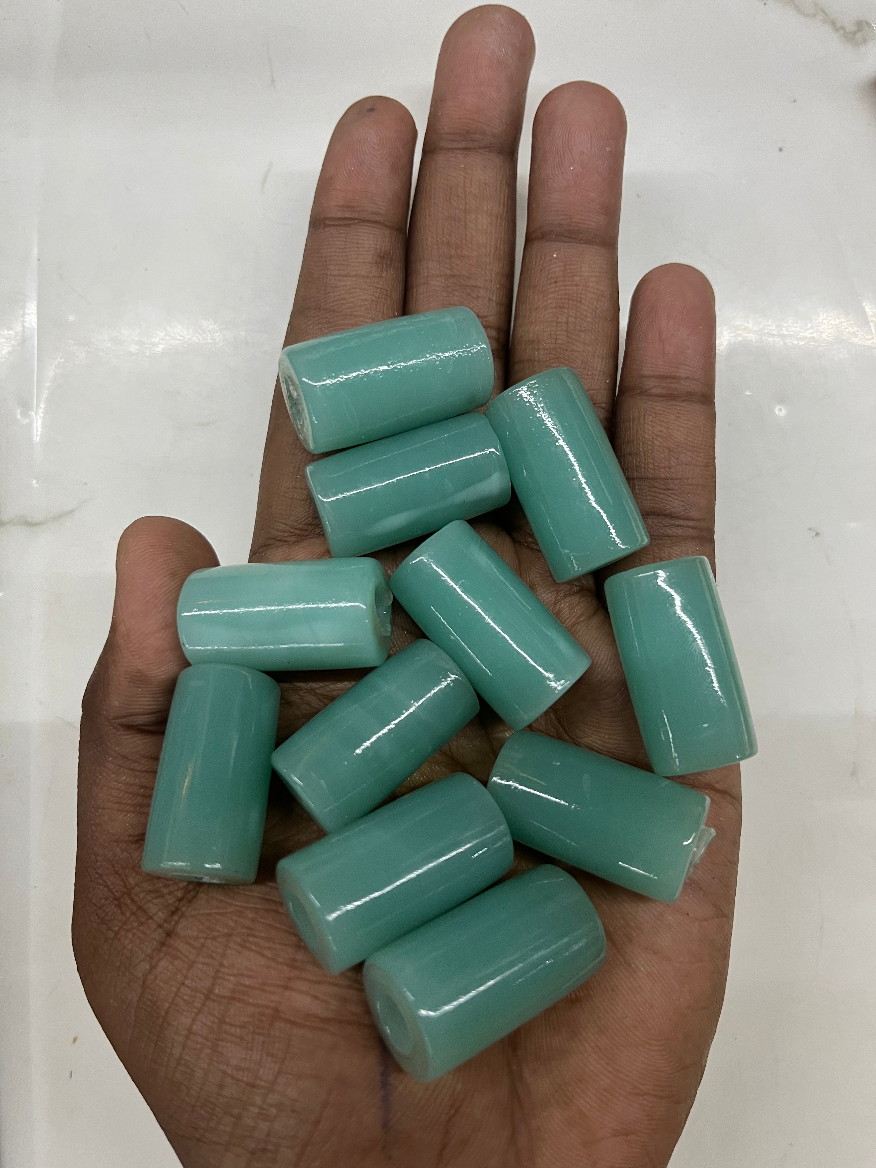 Drum Glass beads 22mm aqua green -50g pack