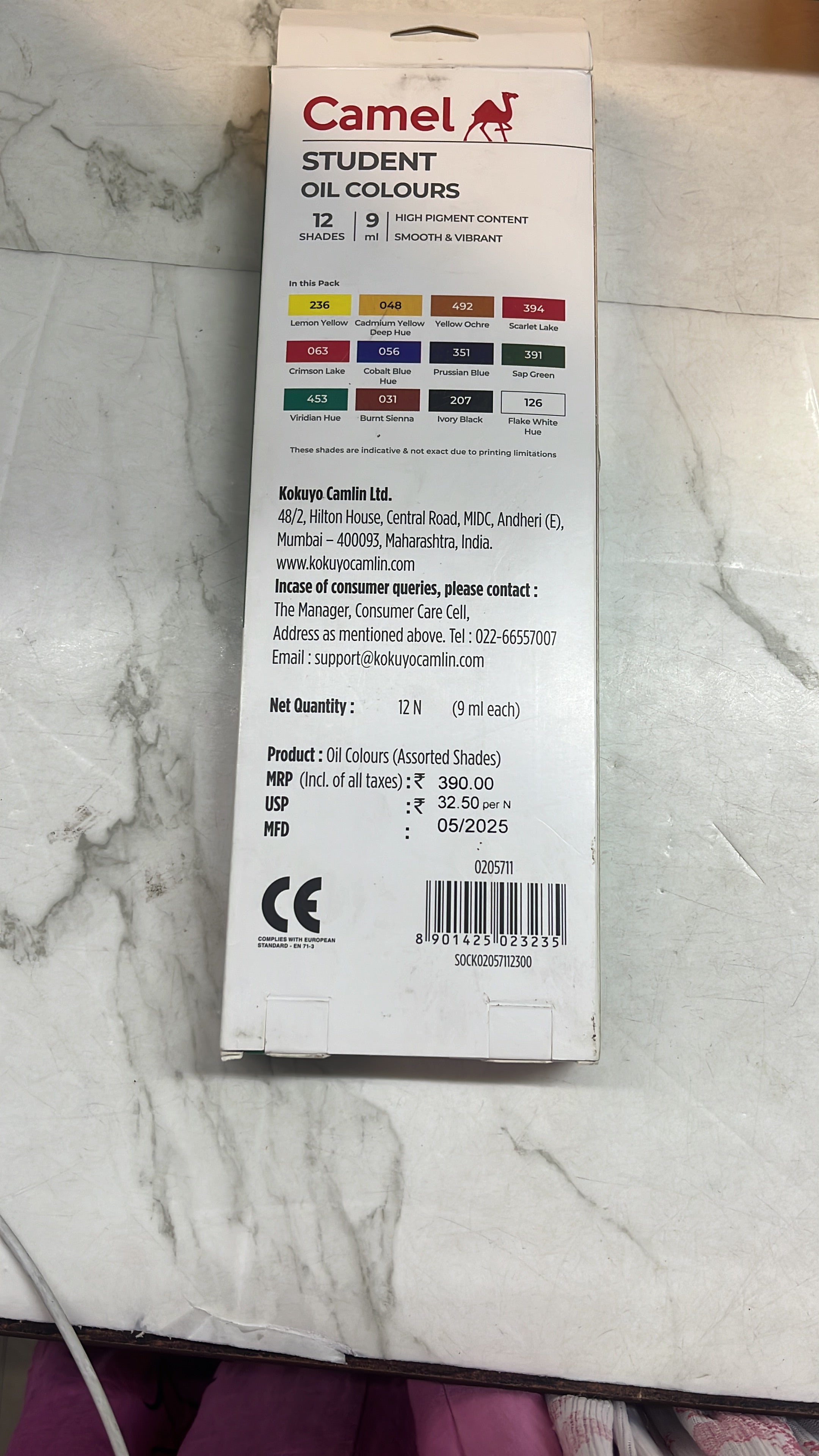 Camel student oil colour 12 shades-9 ml