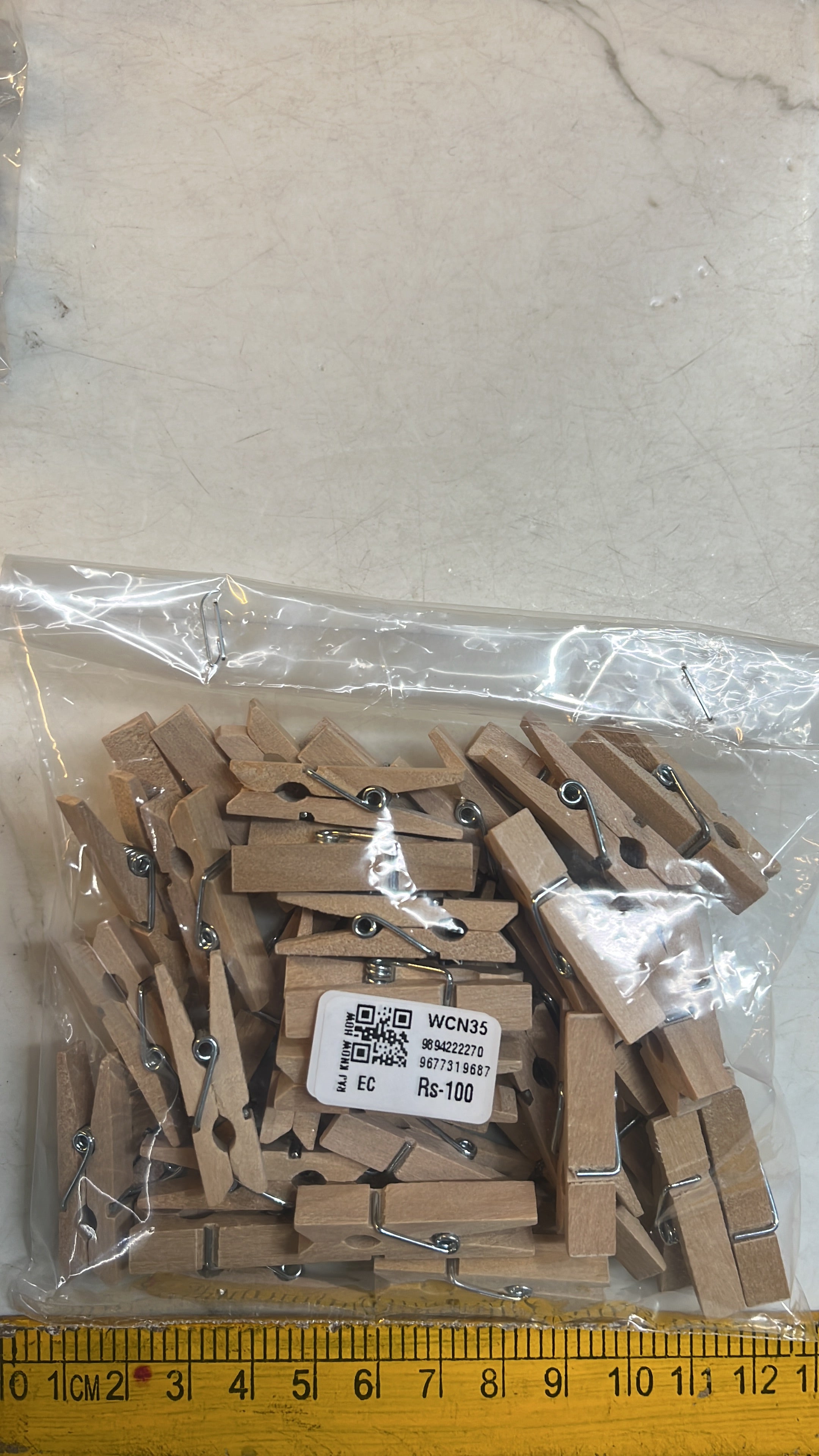 Wooden clip natural colour 3 sizes-50 piece pack