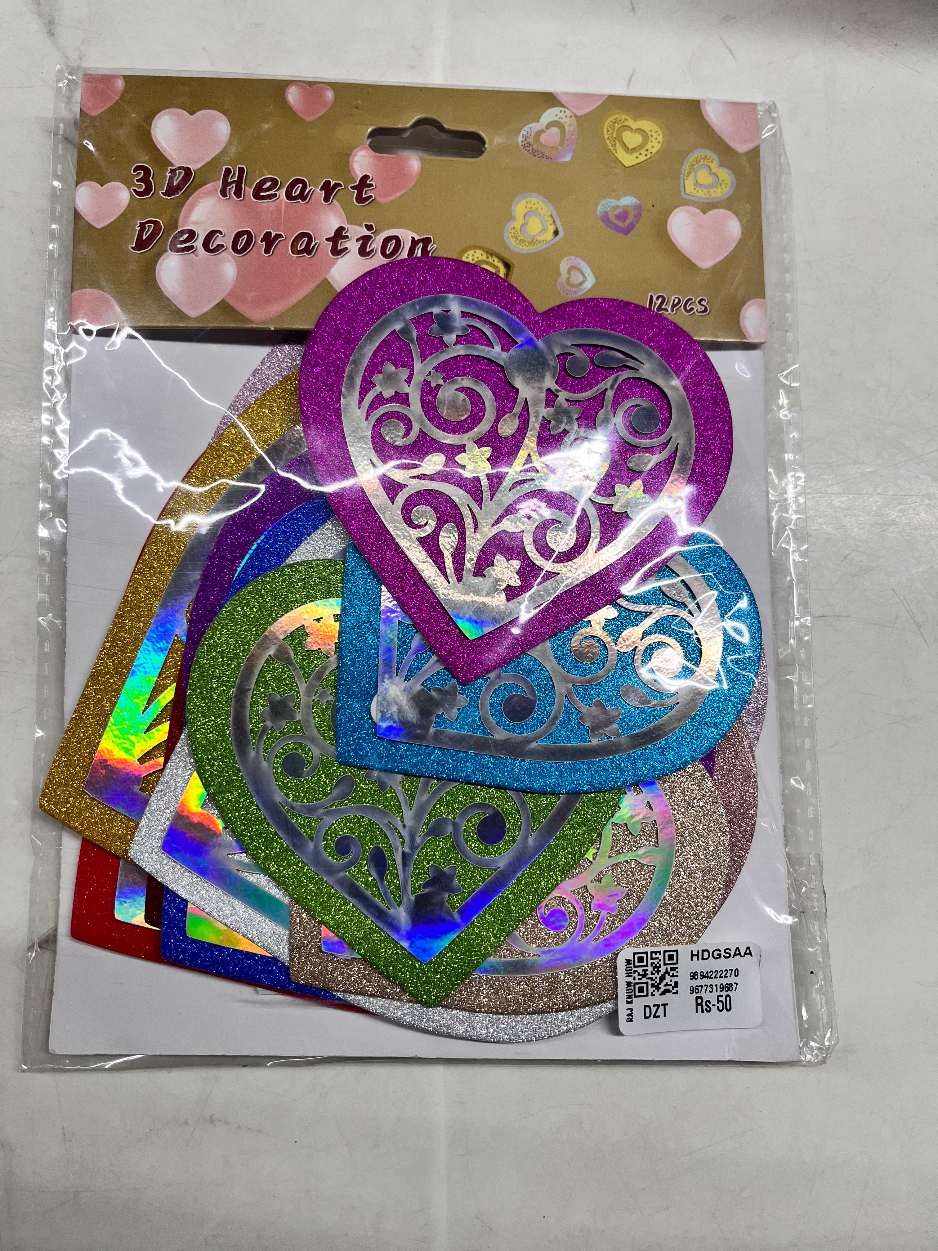 3d heart &butterfly decoration sticker-assorted 3 (12pcs pack )