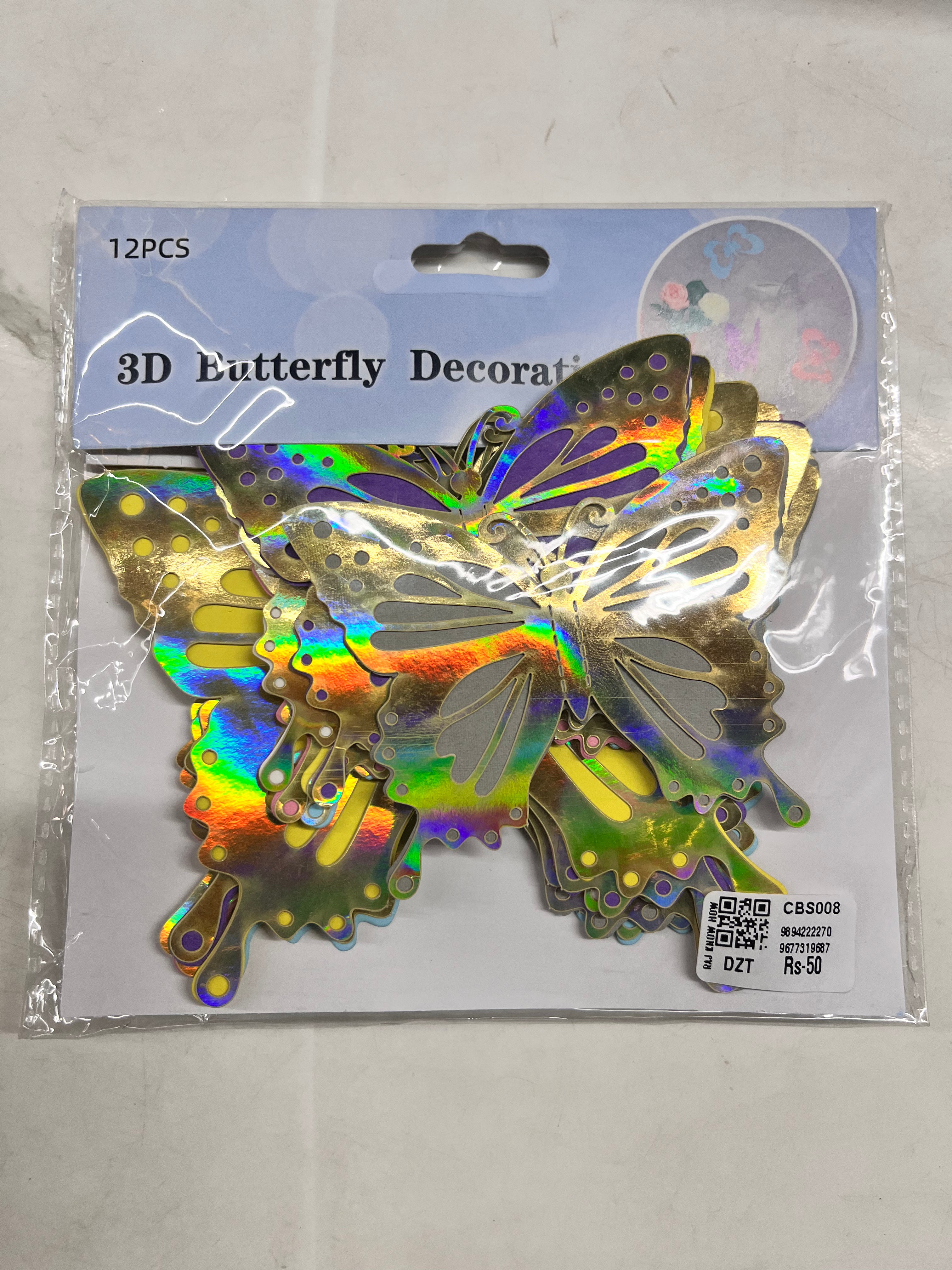 3d heart &butterfly decoration sticker-assorted 3 (12pcs pack )