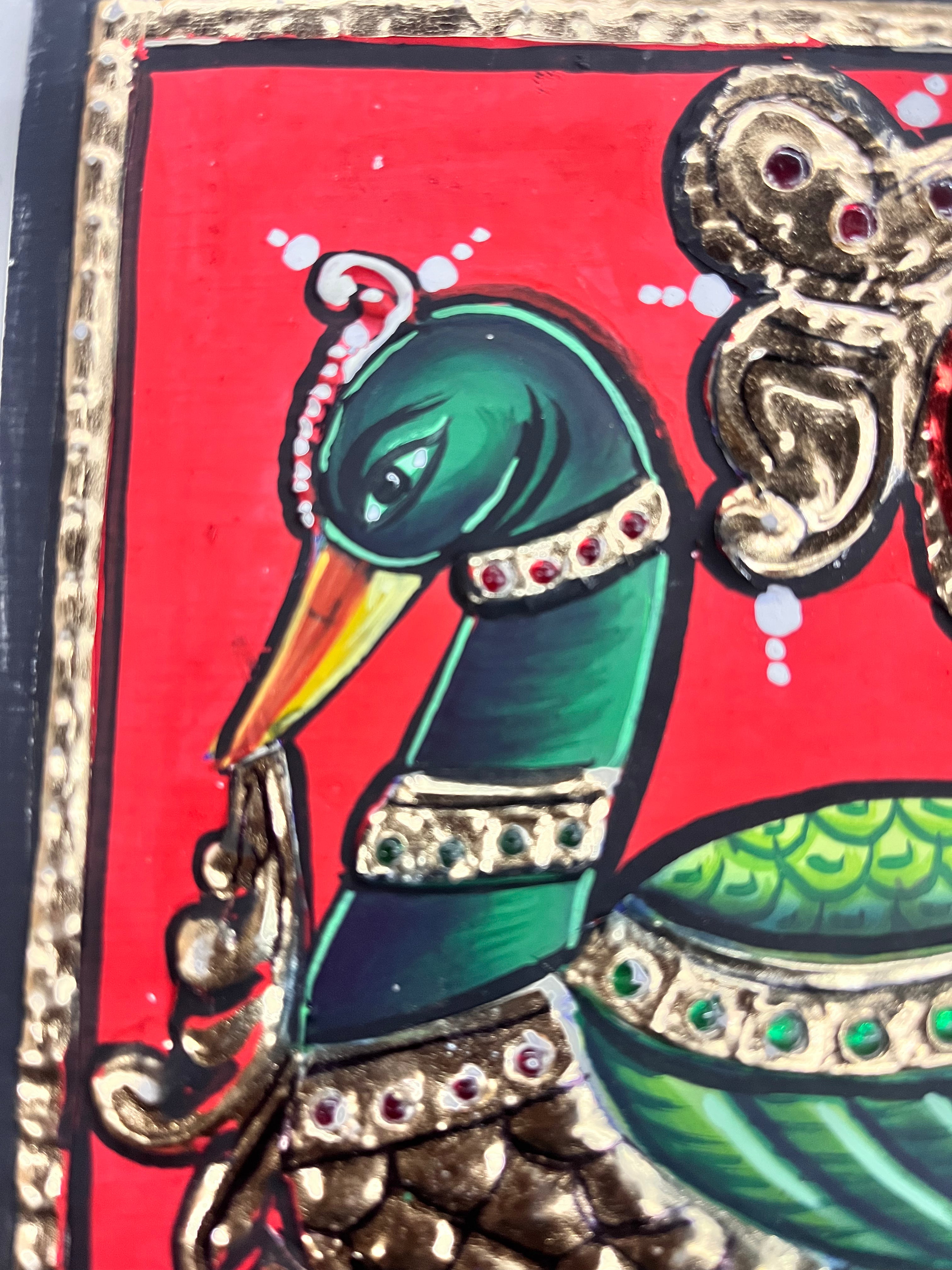 8x8 inch Tanjore Painting peacock - 1 Board ( 15 Days Delivery Time )