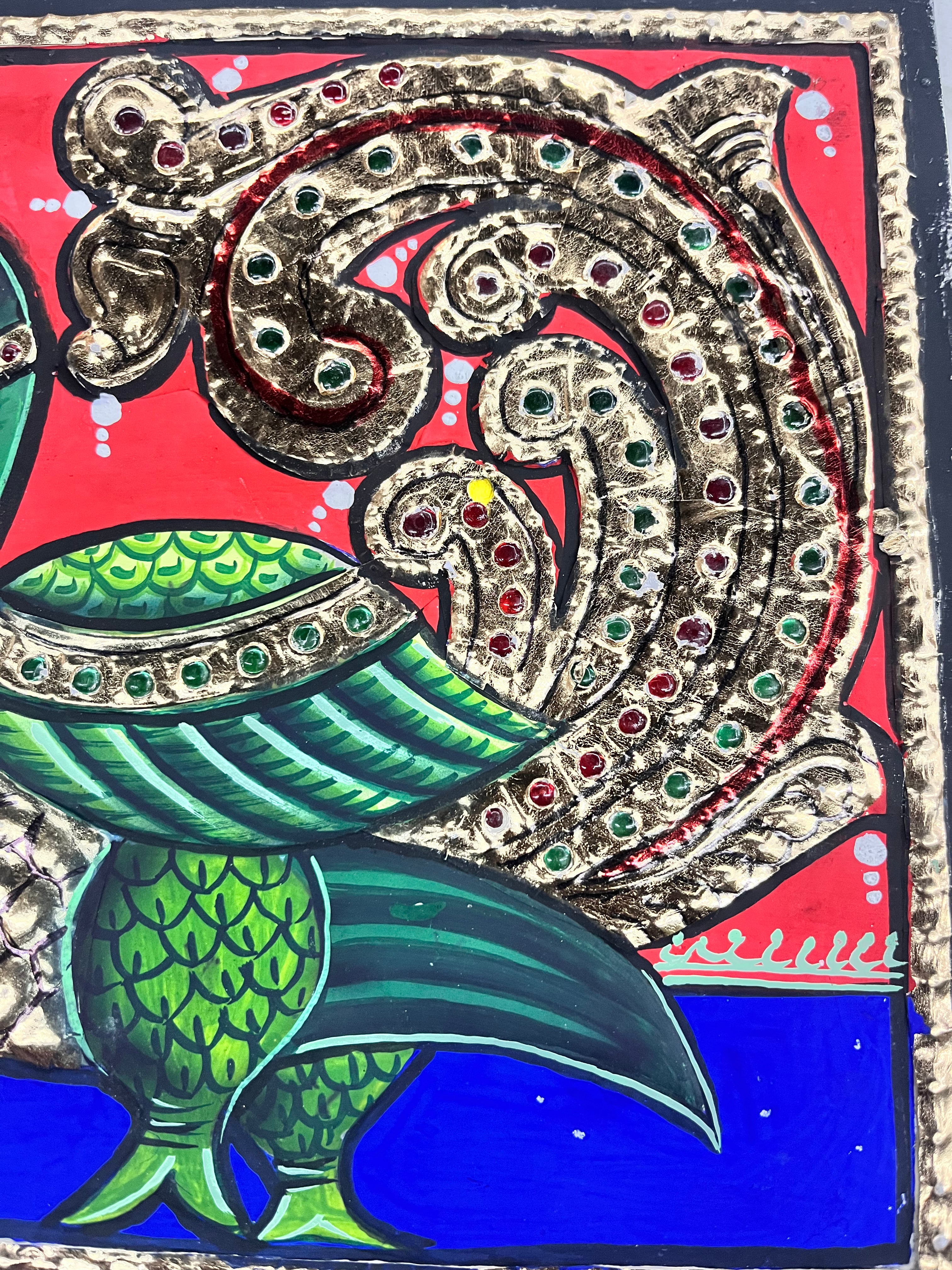 8x8 inch Tanjore Painting peacock - 1 Board ( 15 Days Delivery Time )