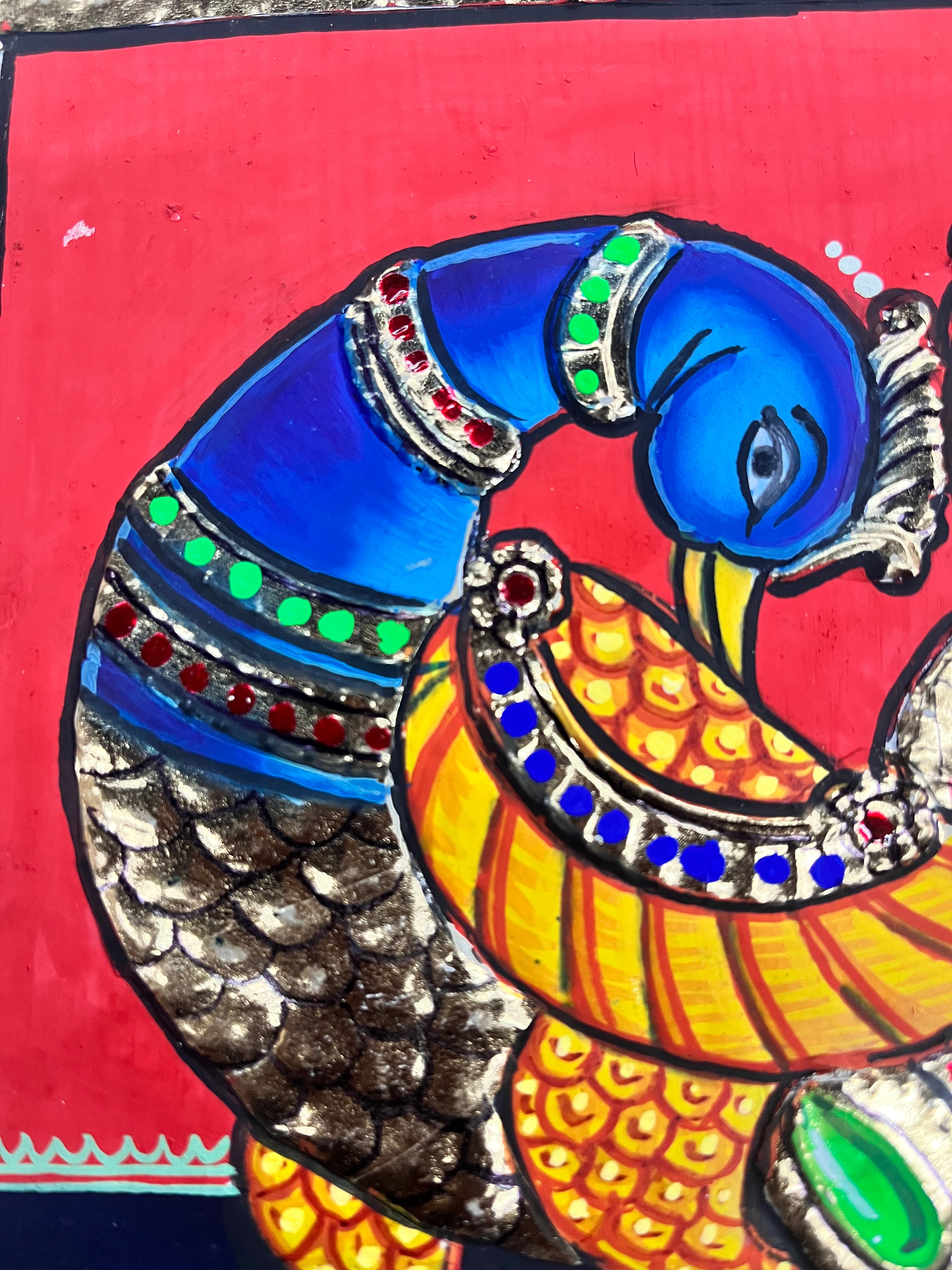 8x8 inch Tanjore Painting peacock - 1 Board ( 15 Days Delivery Time )