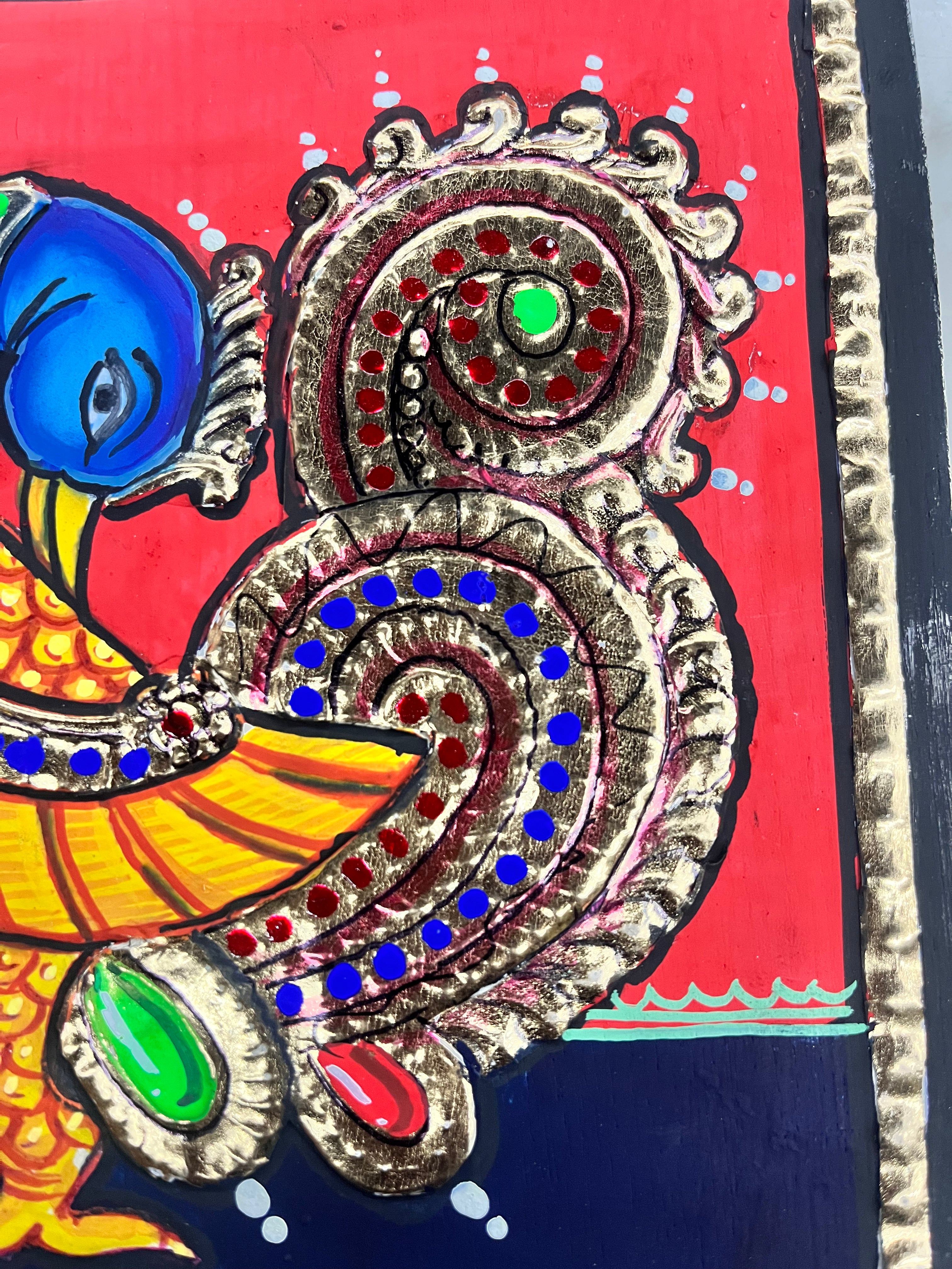 8x8 inch Tanjore Painting peacock - 1 Board ( 15 Days Delivery Time )