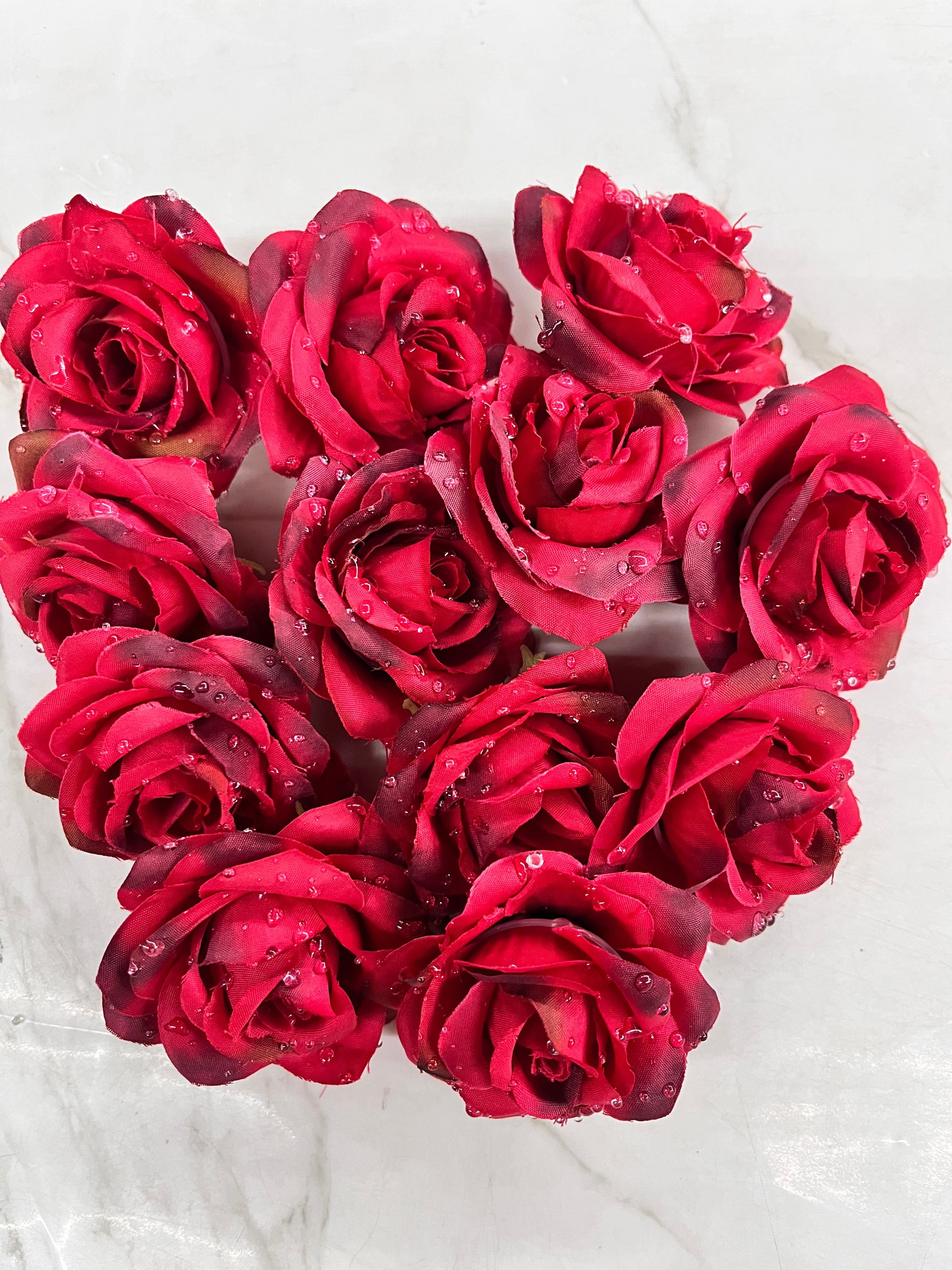 Fabric rose with drops 5pc Red -FRDRD 1pc -/₹25