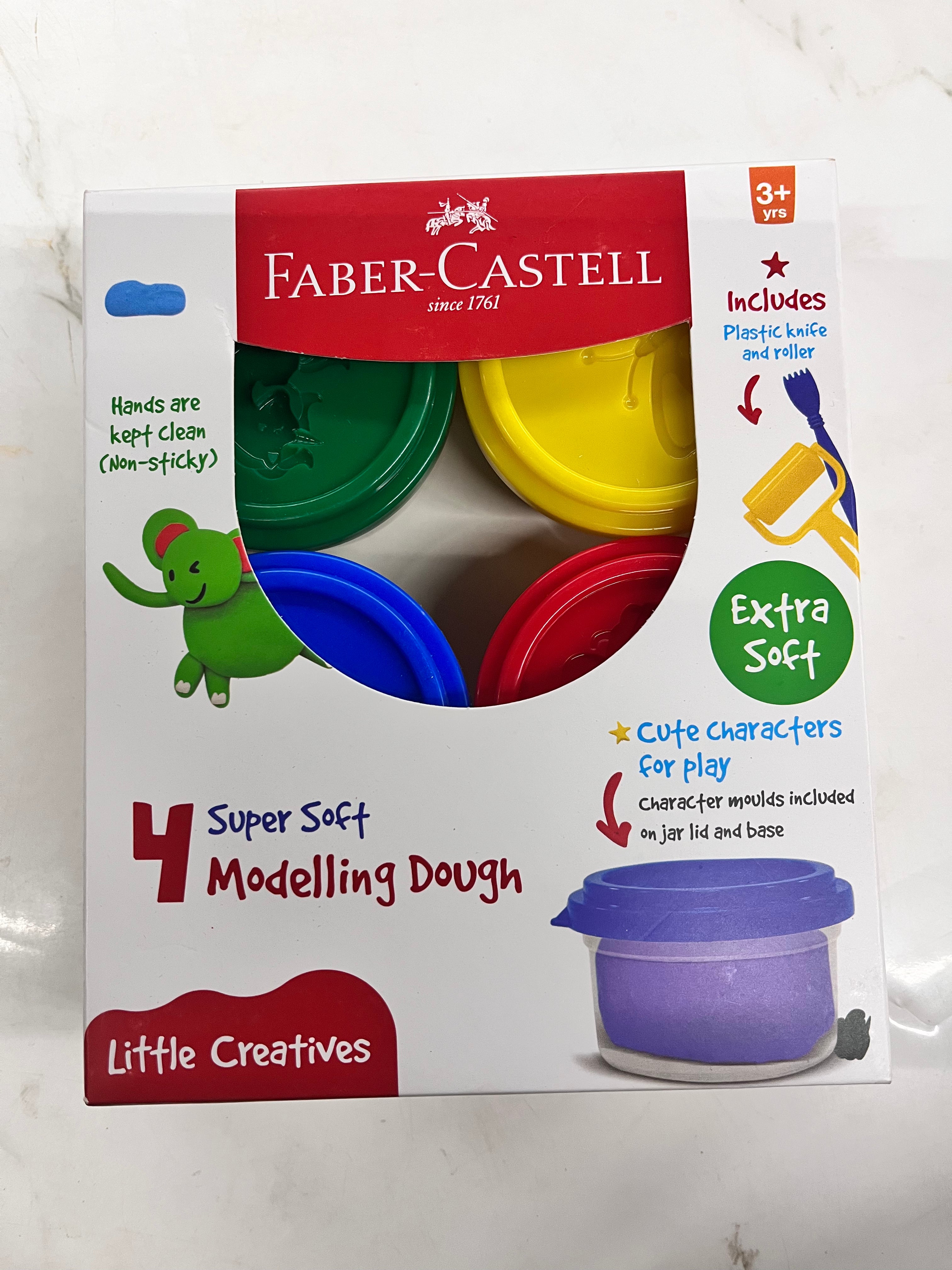 Faber castell super modelling dough-4&6 shades -plastic knife +roller free.  1pack