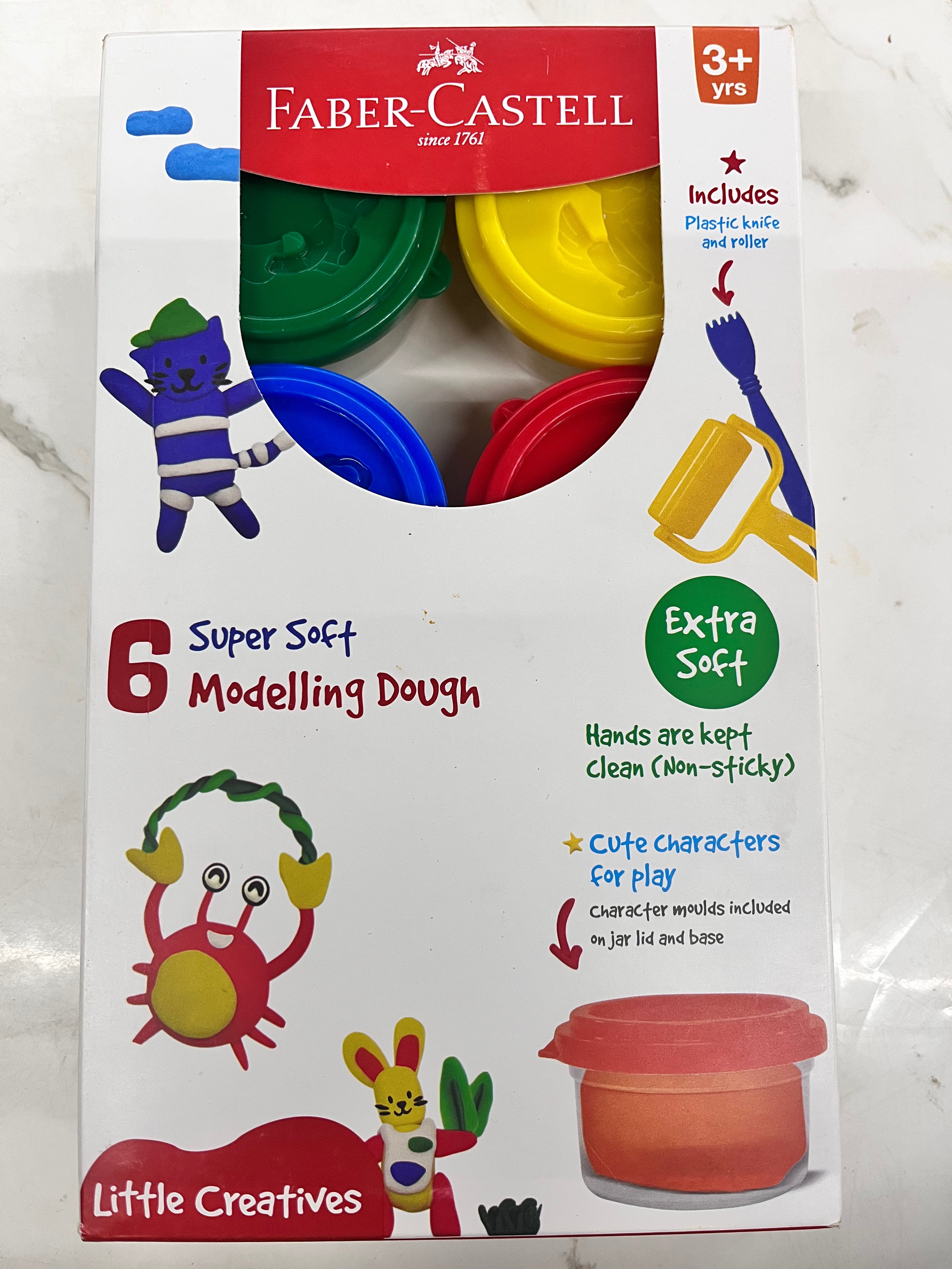 Faber castell super modelling dough-4&6 shades -plastic knife +roller free.  1pack