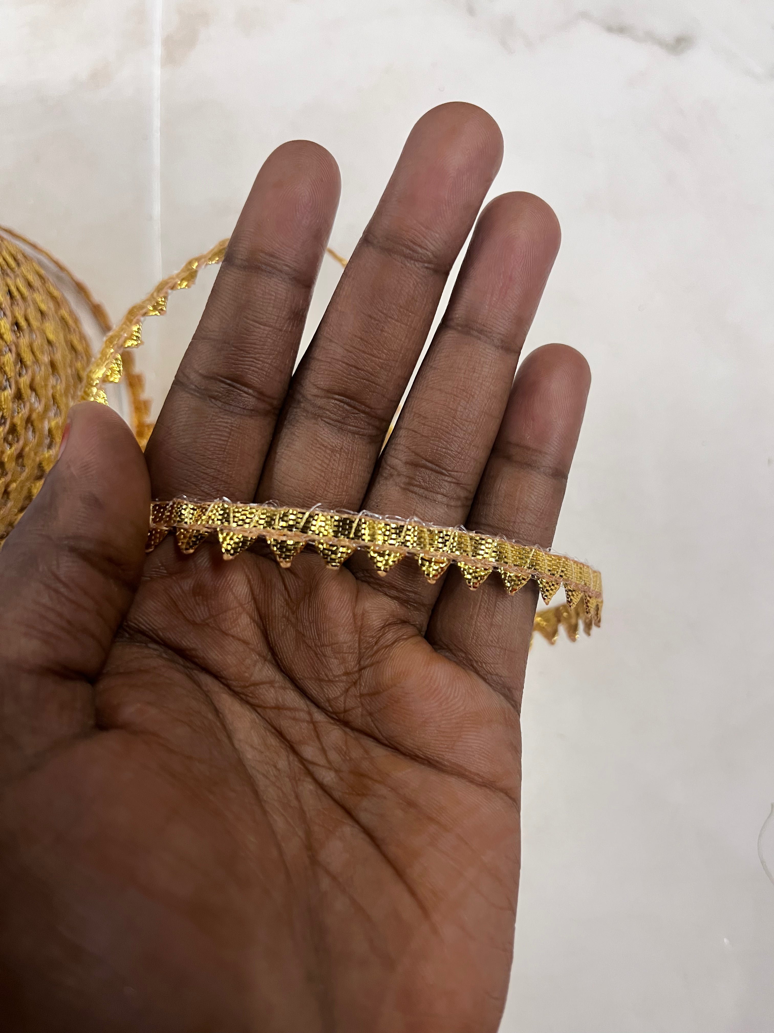Fancy golden unique V Patti lace -1 roll