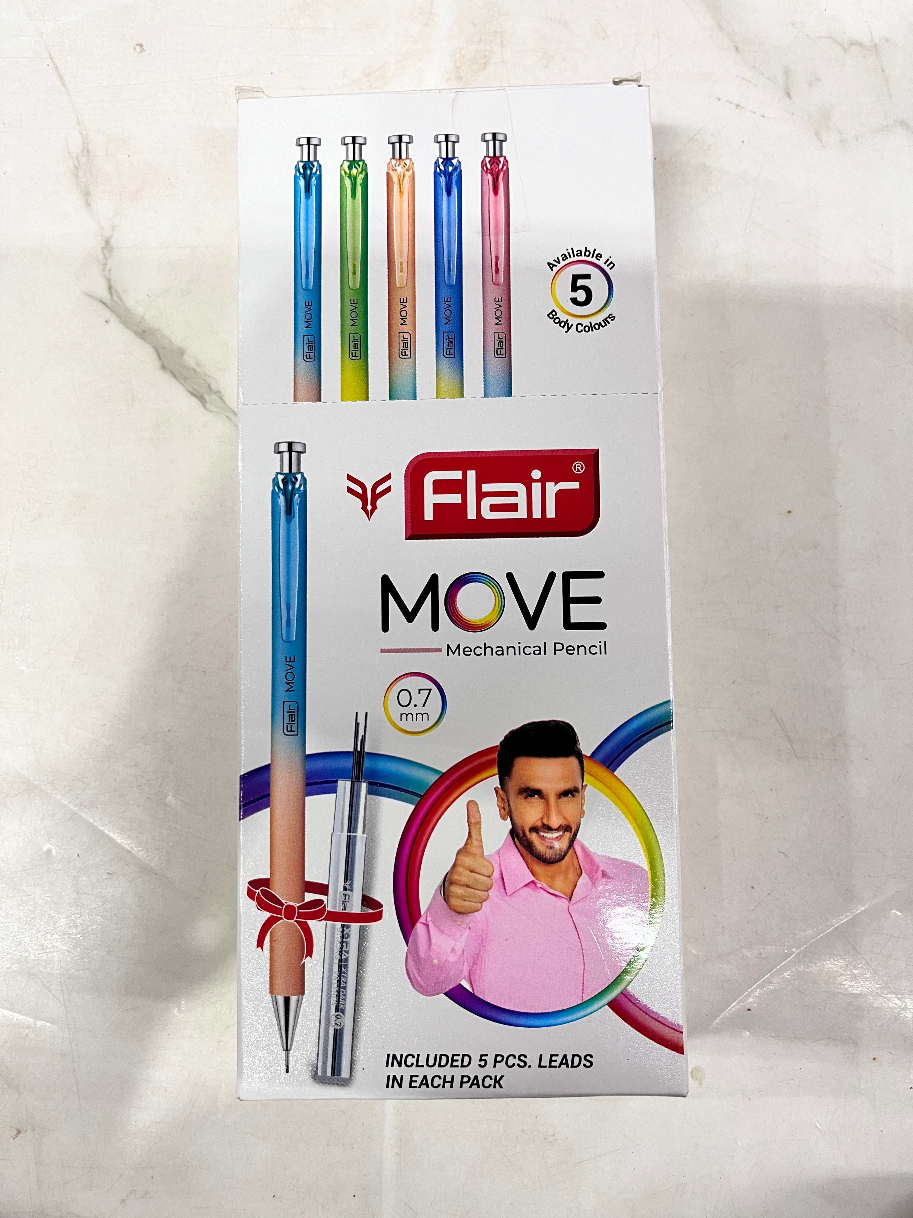 Flair move mechanical pencil 0.7mm included 5pc leads in each pack-1pack