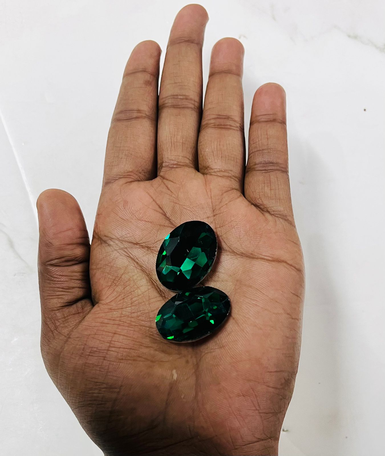 18x24 AD oval green stone Tanjore Painting American diamond Kundan stones-2 stones in a pack