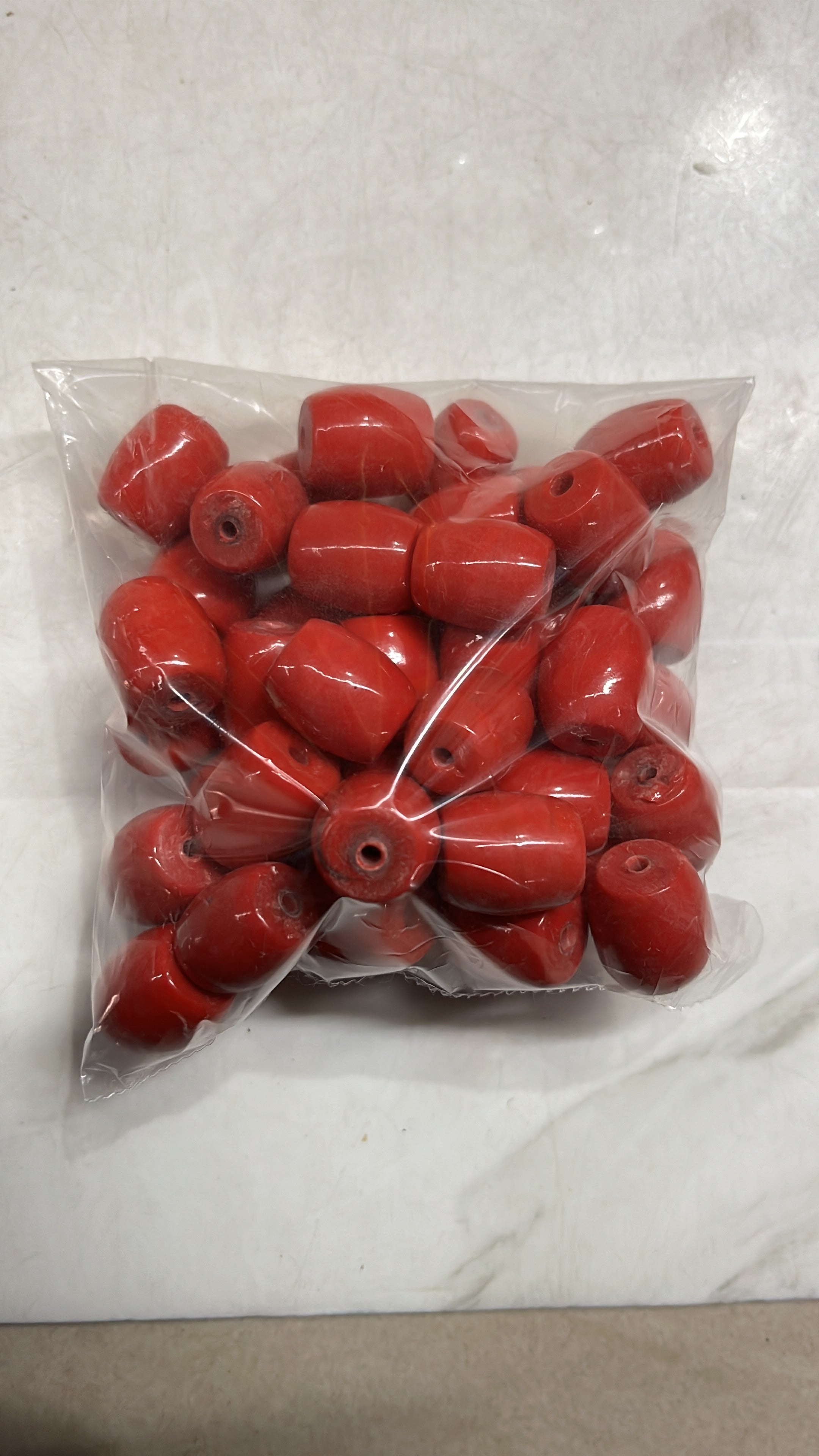 Coral drum glass beads 15mm   -100g pack