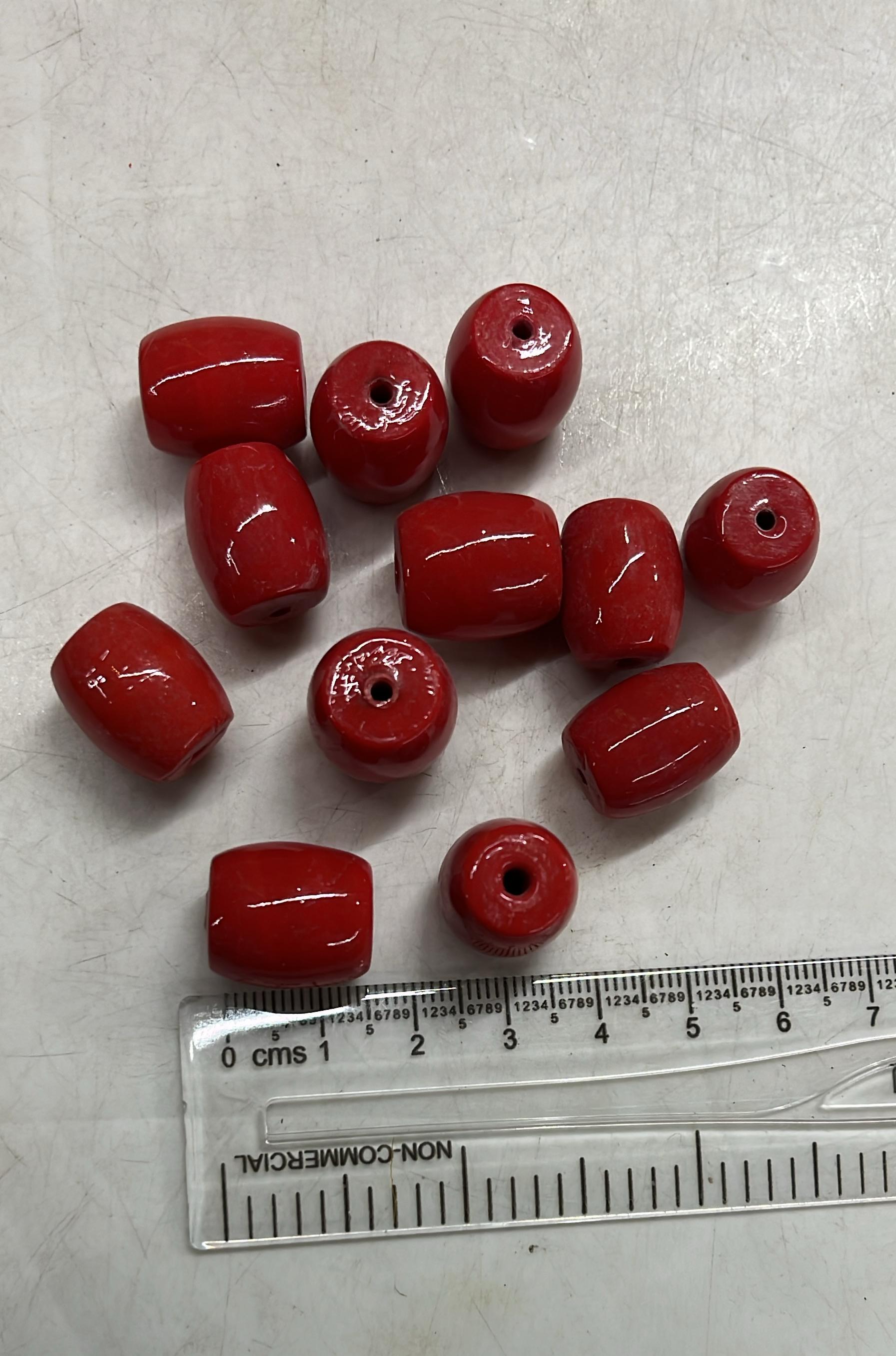 Coral drum glass beads 15mm   -100g pack