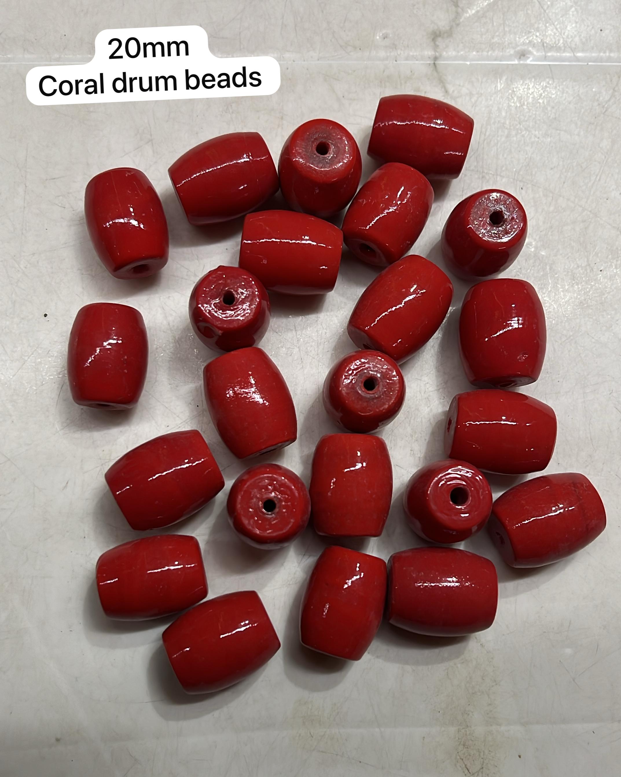 Coral drum glass beads 20mm-100g pack