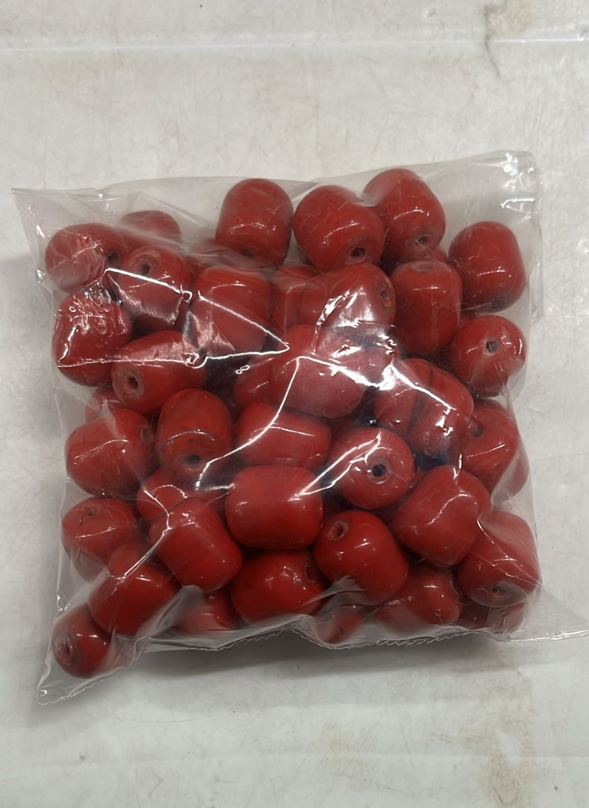 Coral cylinder glass beads 12mm-100g pack