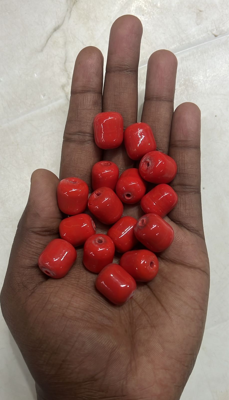 Coral cylinder glass beads 12mm-100g pack