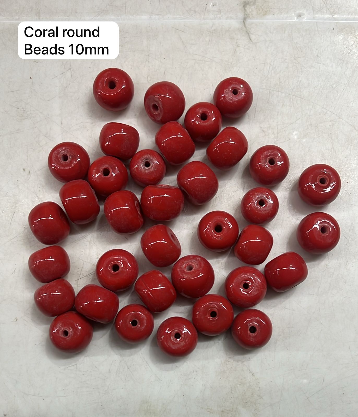 Coral round glass beads 10mm-100g pack