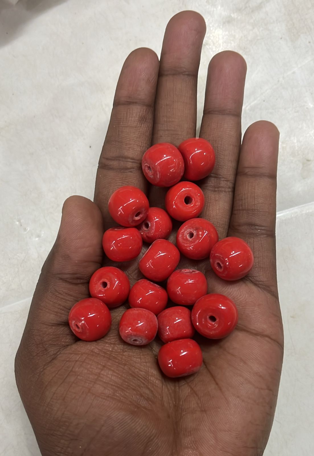 Coral round glass beads 10mm-100g pack