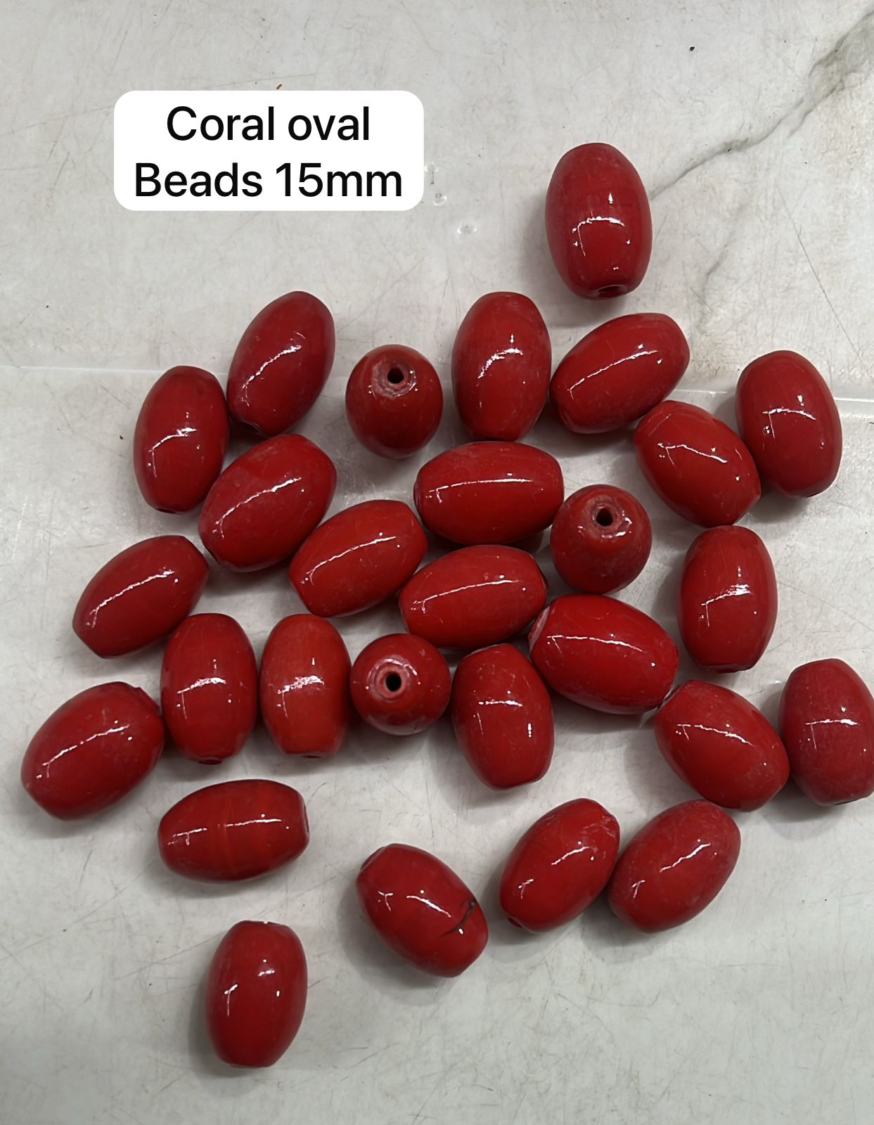 Coral oval glass beads 15mm-100g pack