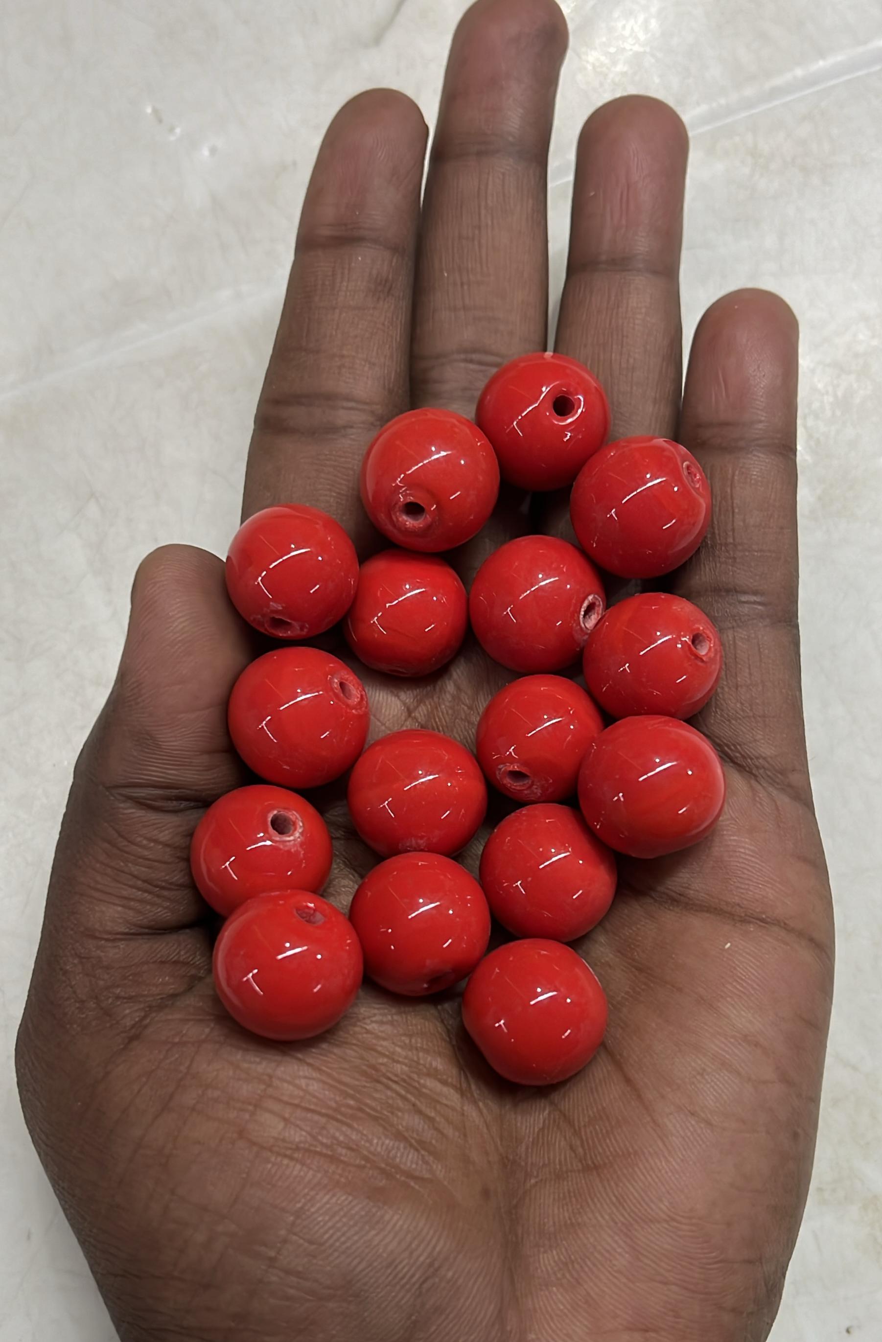 Coral round glass beads 12mm-100g pack