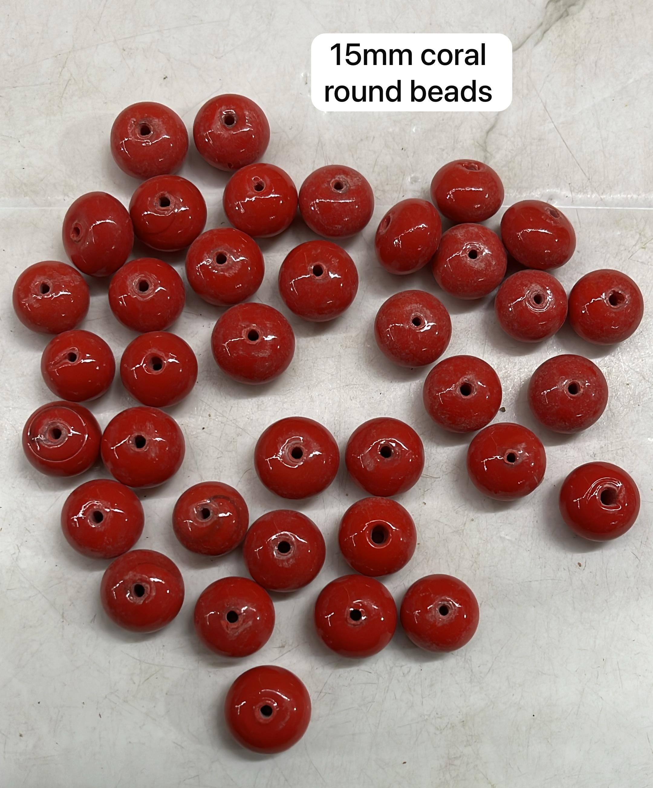 Coral round glass beads 15mm-100g pack