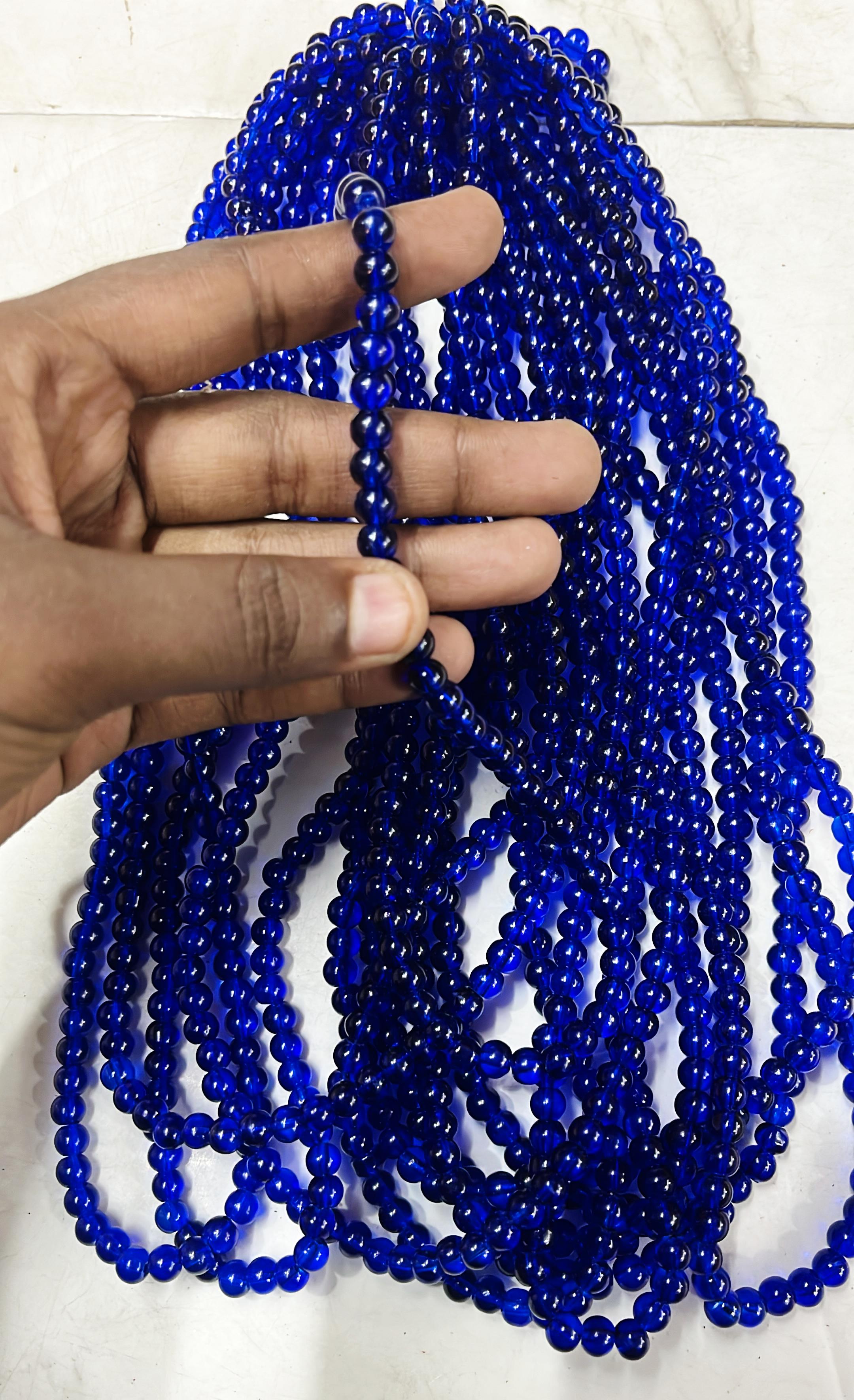 6mm transparent glass beads blue colours 2 line pack
