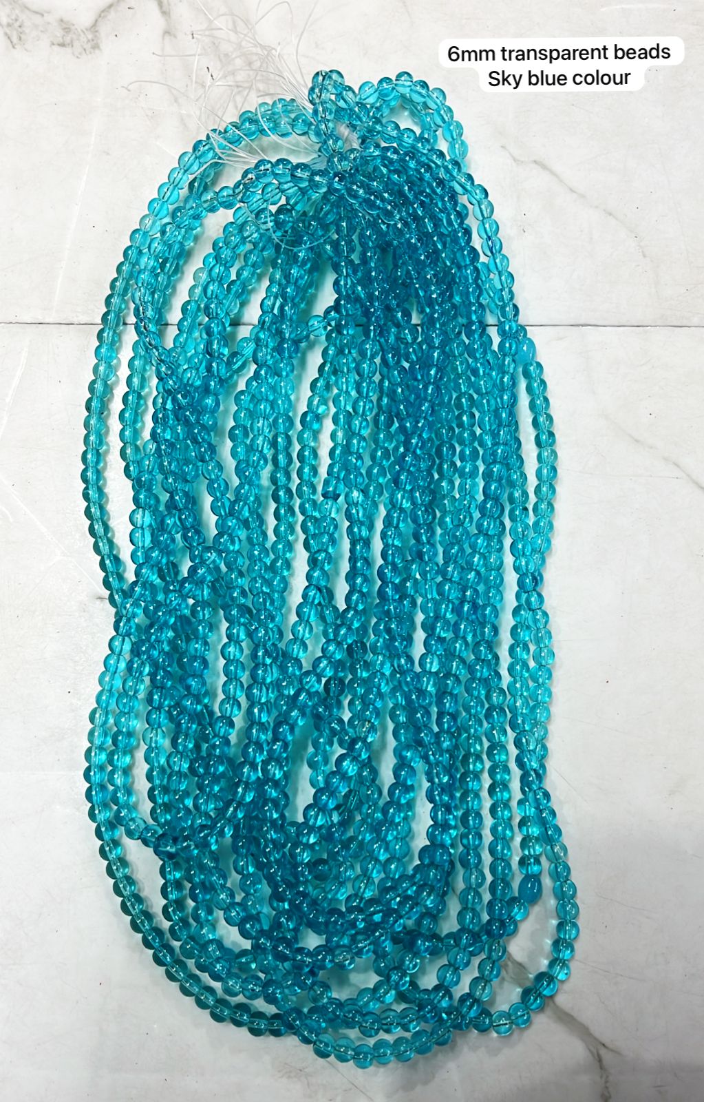 6mm transparent glass  beads sky blue colours 2 line pack