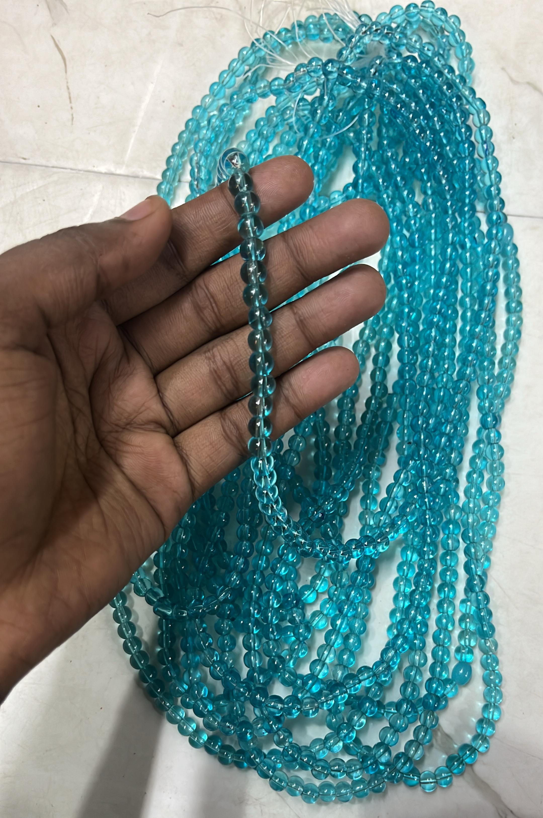 6mm transparent glass  beads sky blue colours 2 line pack