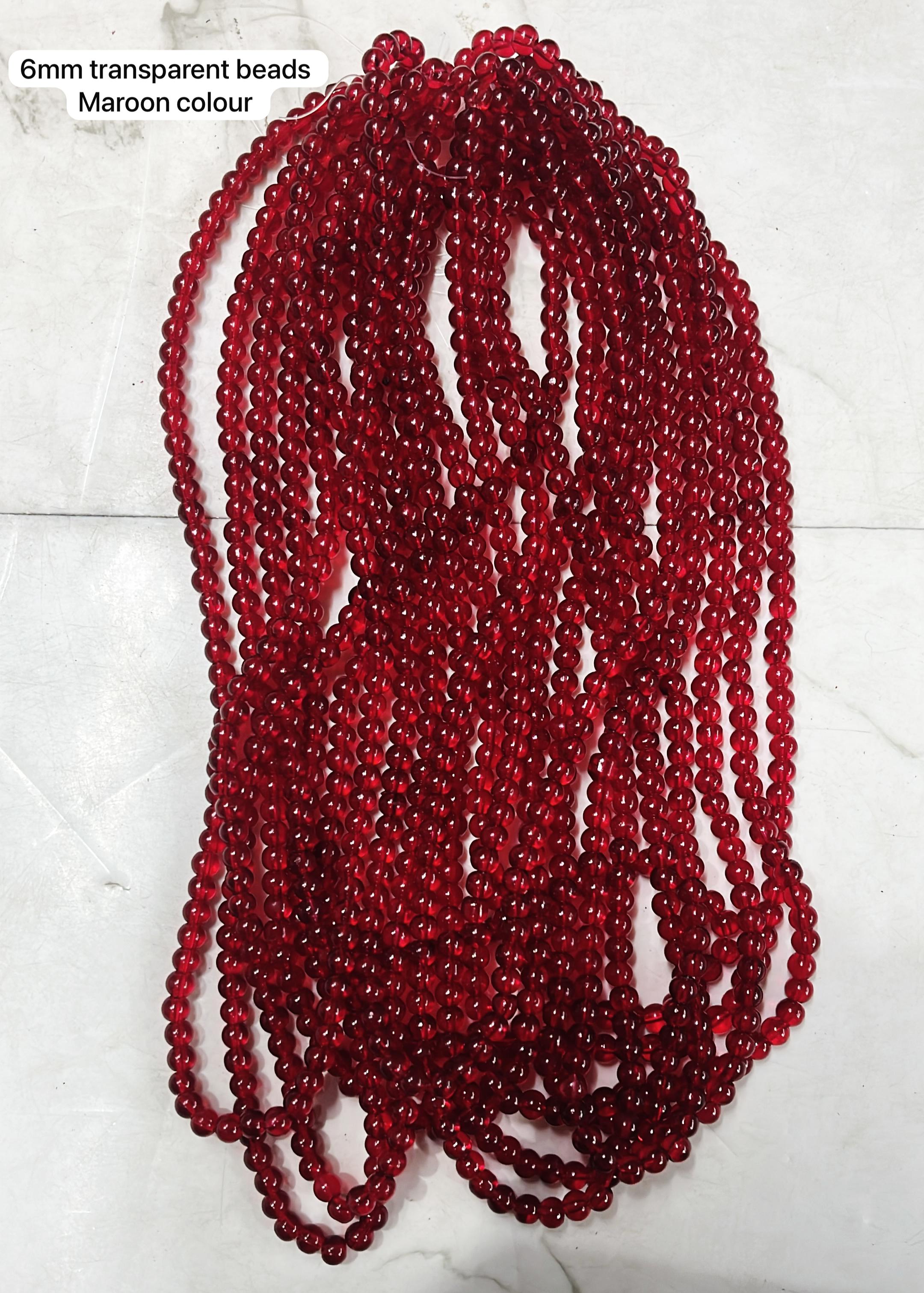 6mm transparent glass beads maroon colours 2 line pack