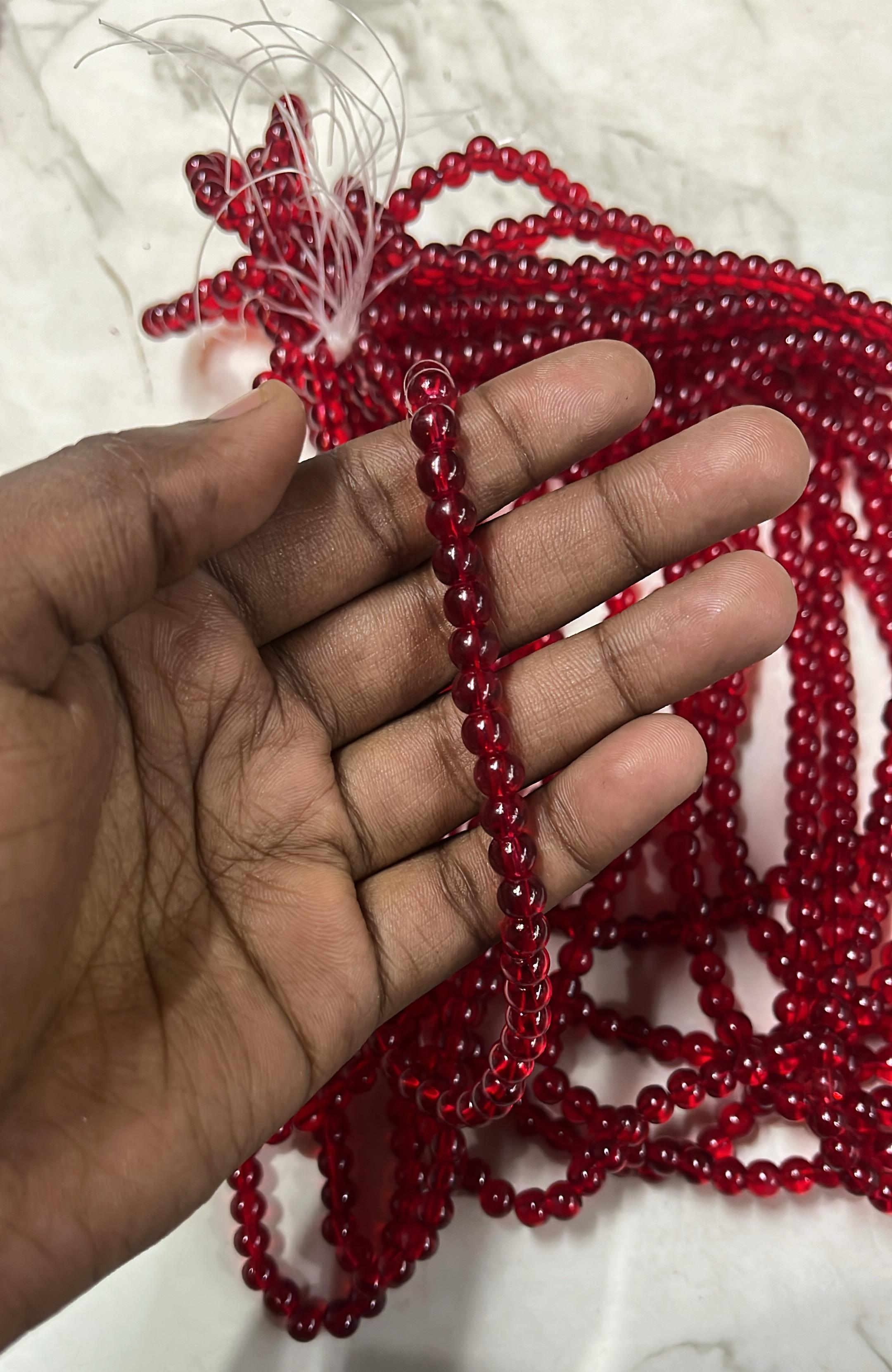 6mm transparent glass beads maroon colours 2 line pack