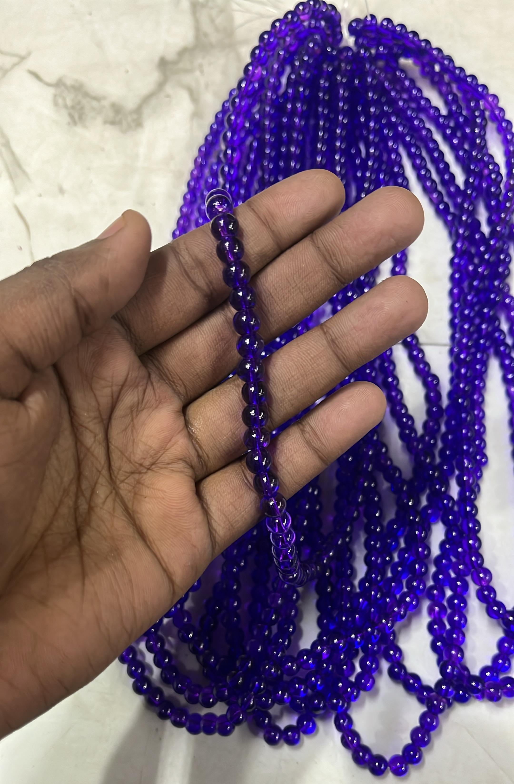 6mm transparent glass beads violet colours 2 line pack