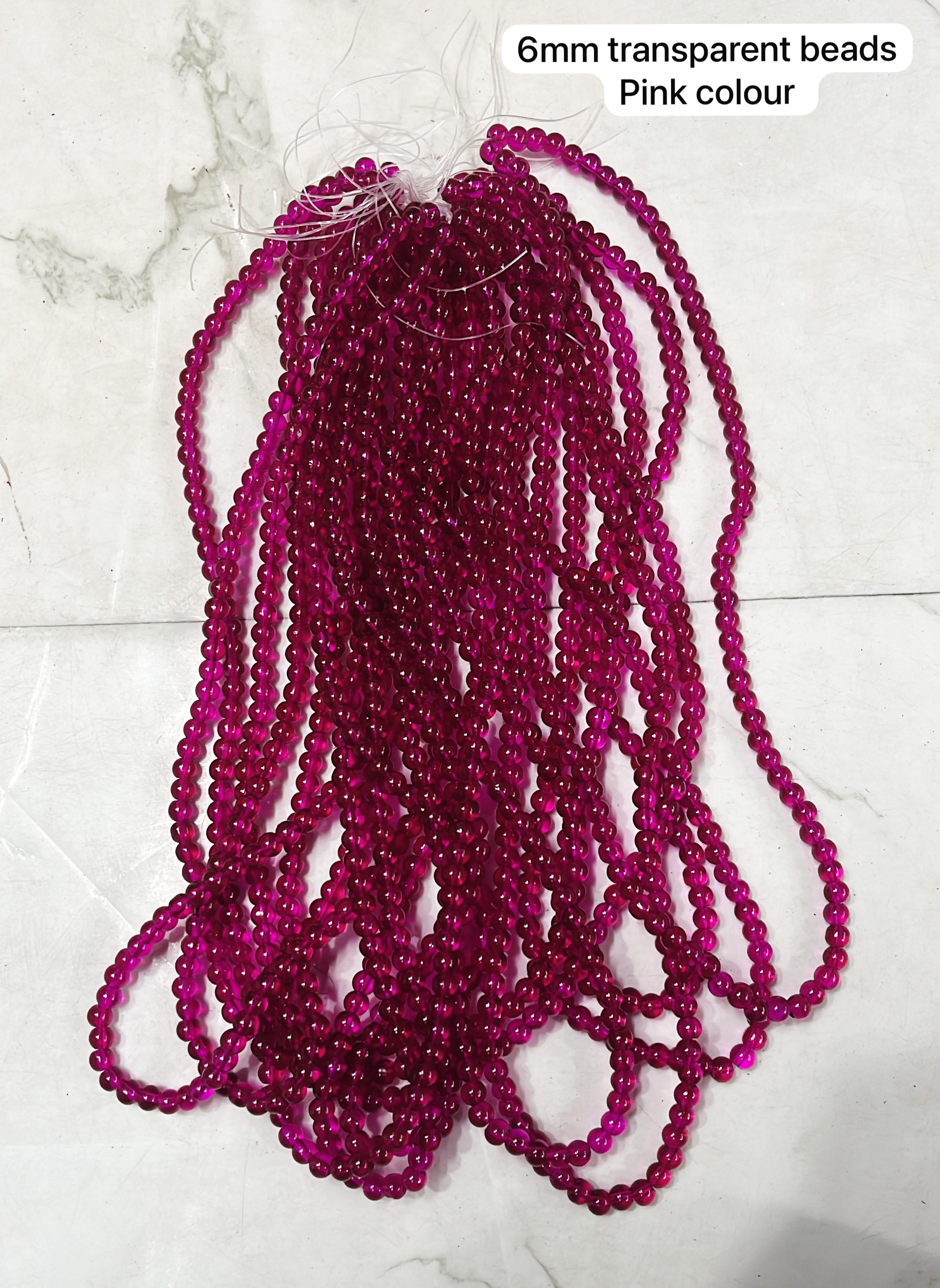 6mm transparent glass beads pink colours 2 line pack