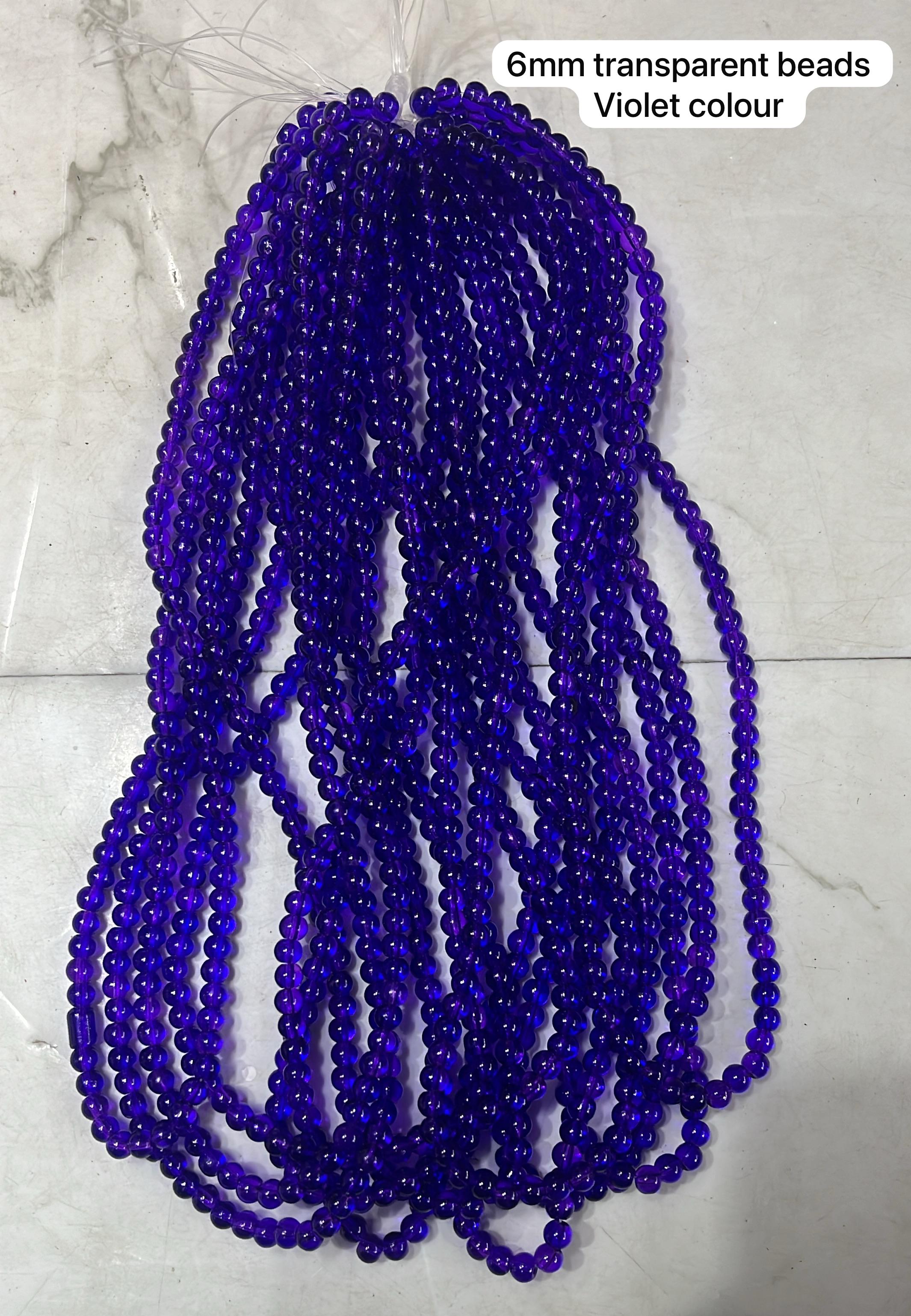6mm transparent glass beads violet colours 2 line pack