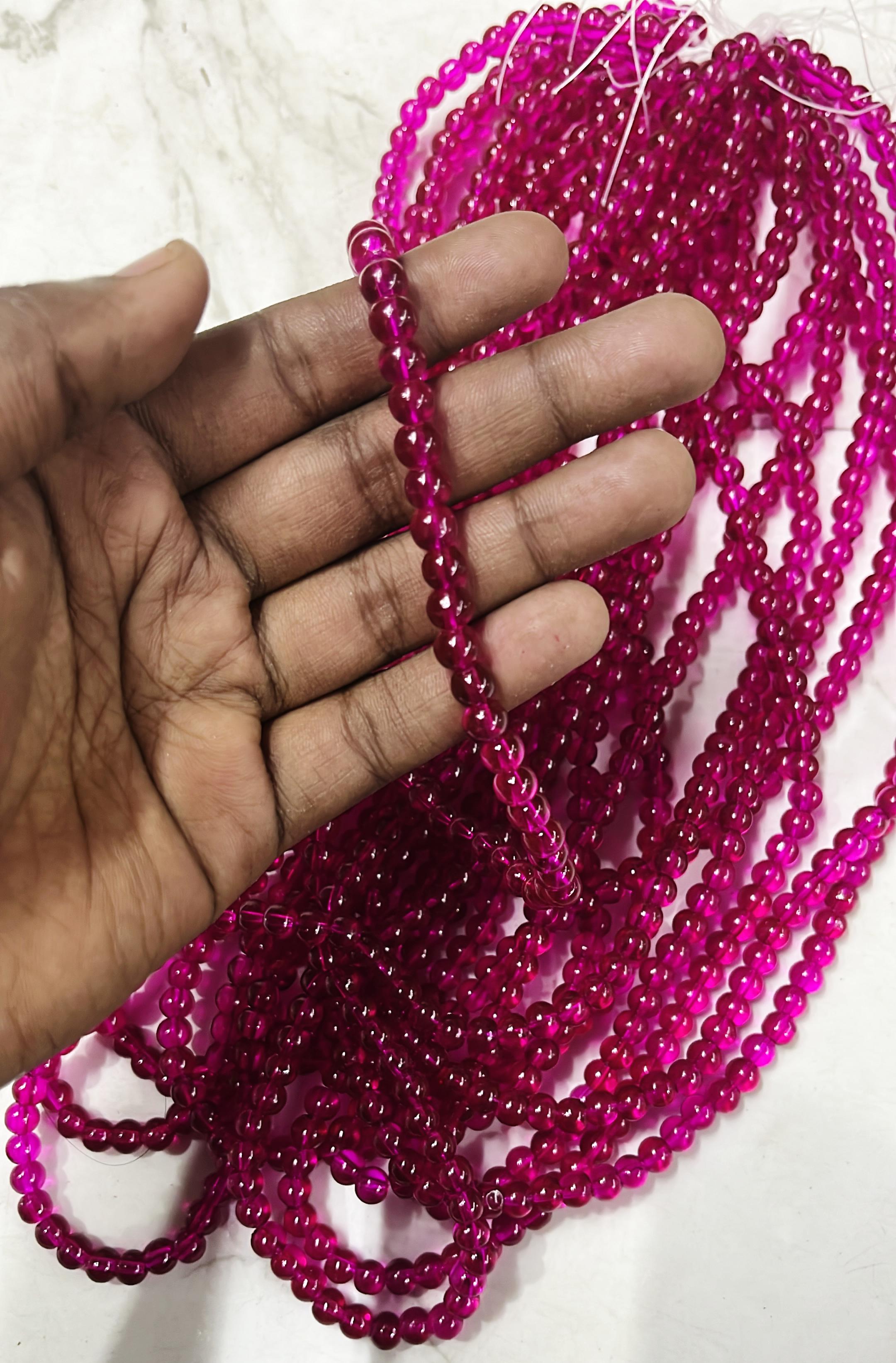 6mm transparent glass beads pink colours 2 line pack