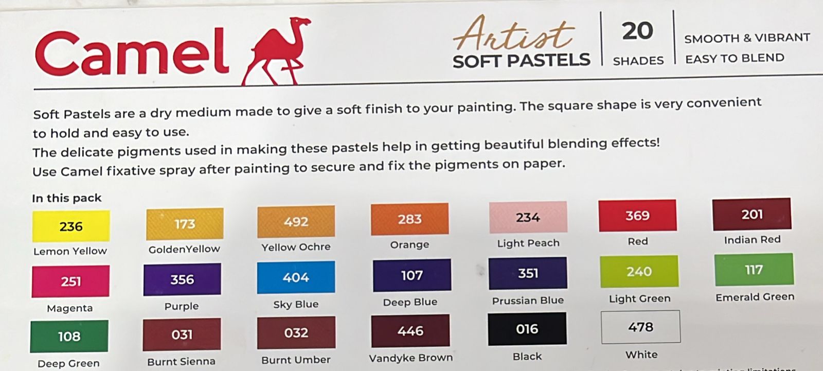 Camel Artist soft pastels 20 shades -1pack /9673