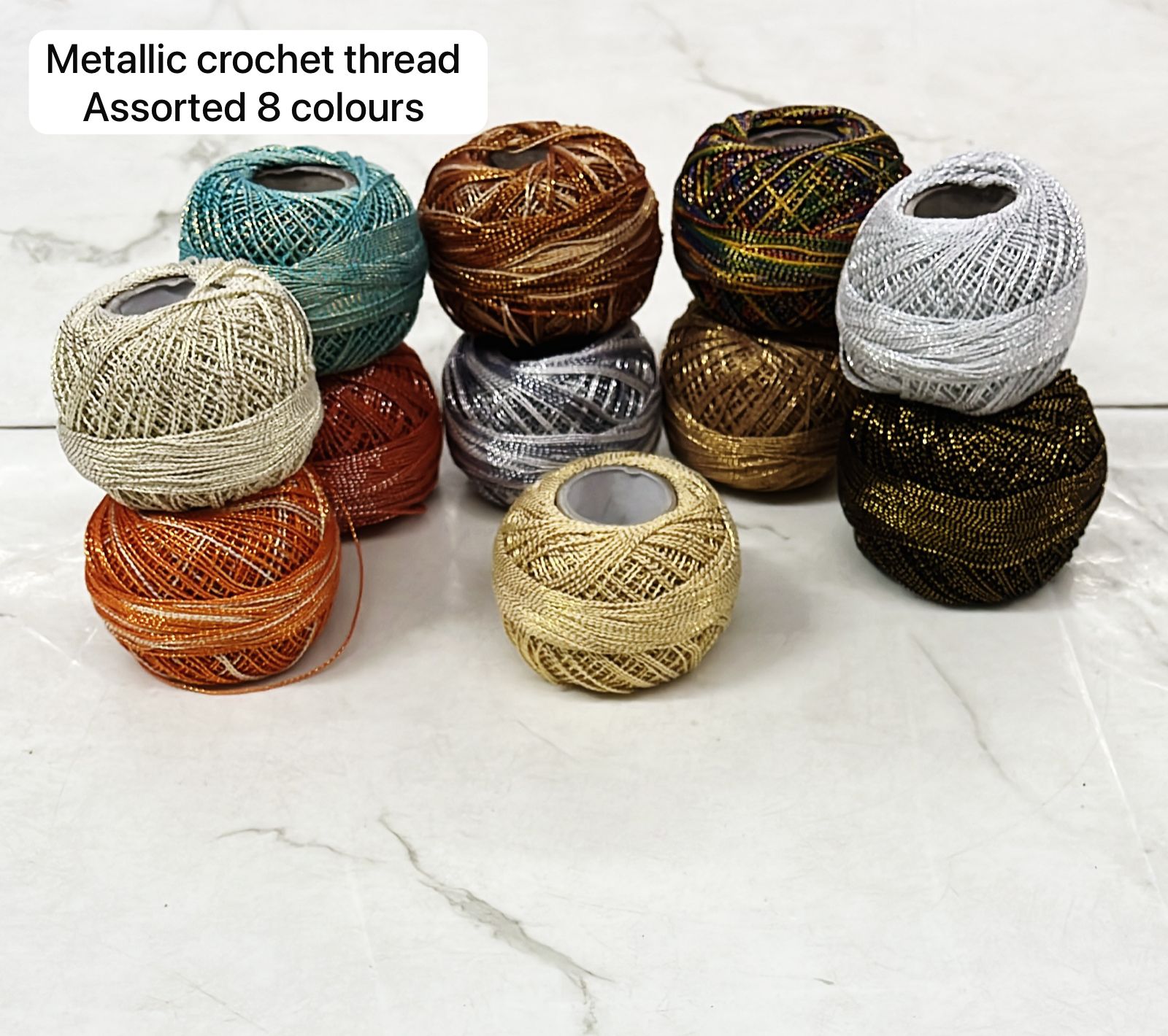 Metallic crochet thread assorted 8colours pack -CTH