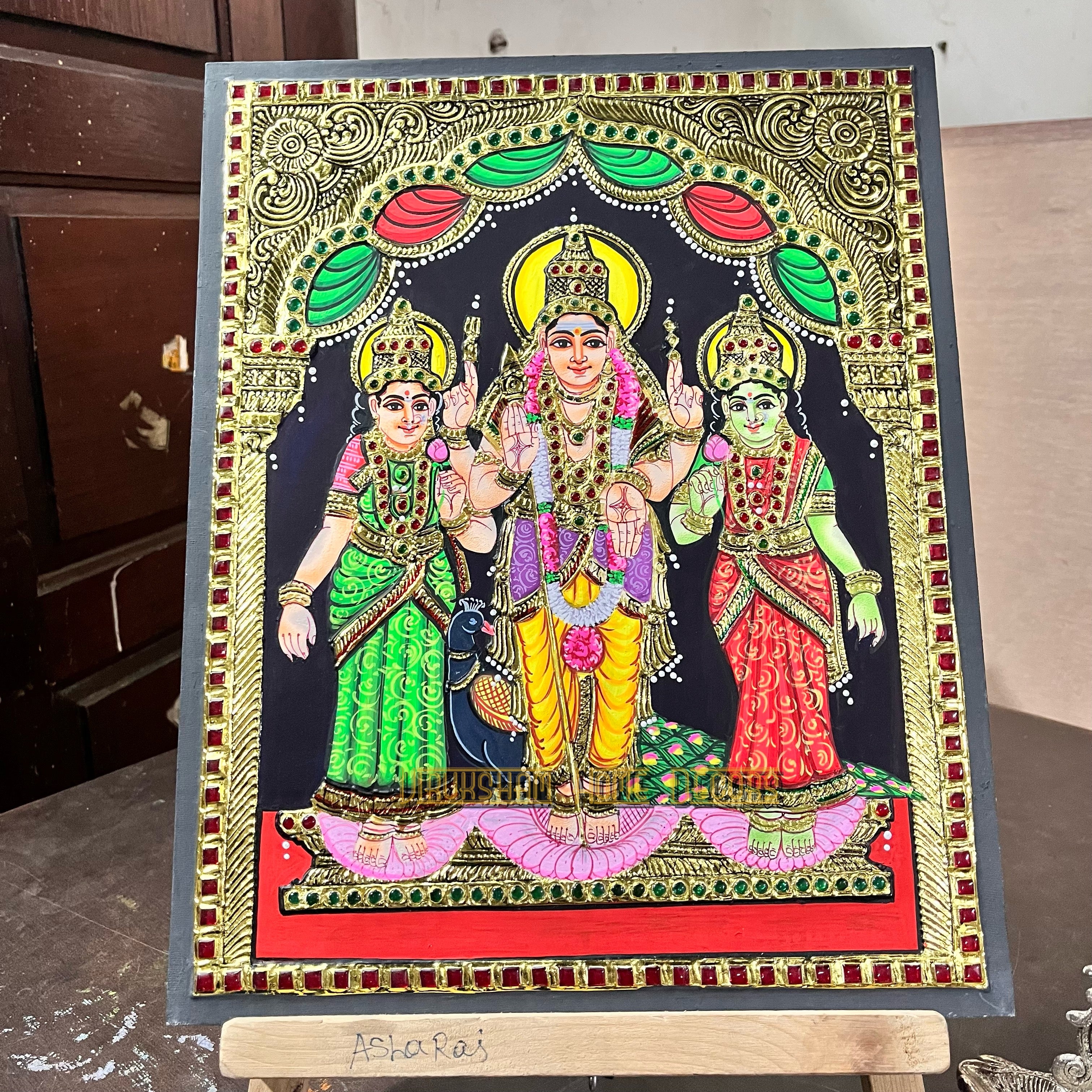 Murugan Valli Deivanai  12x15  Tanjore painting -1 board(15 days delivery time)without frame