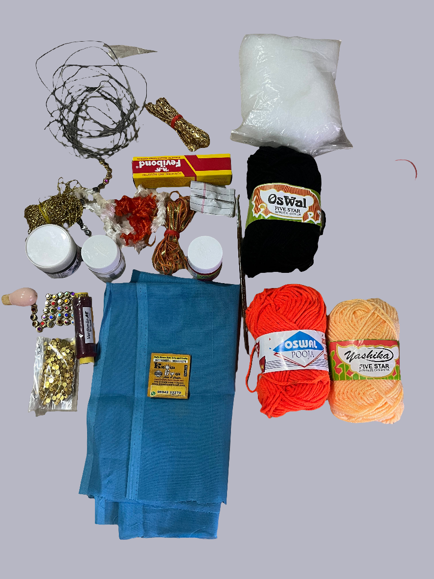 Wooden head woolen Thread making  doll kit -1set