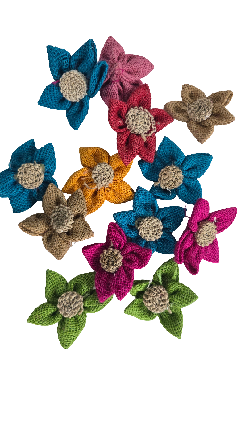 Jute multicolor flowers -10piece