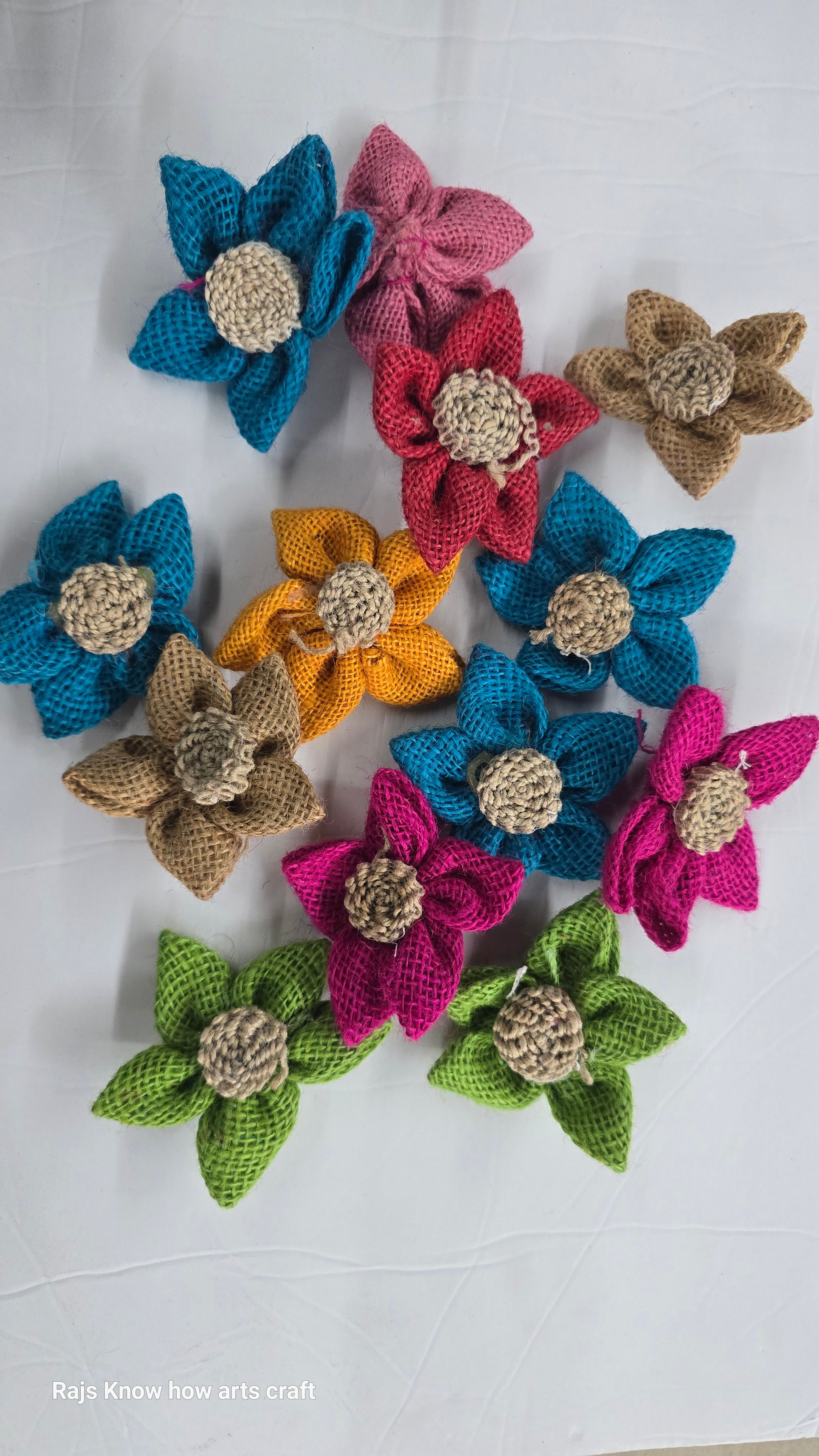 Jute multicolor flowers -10piece