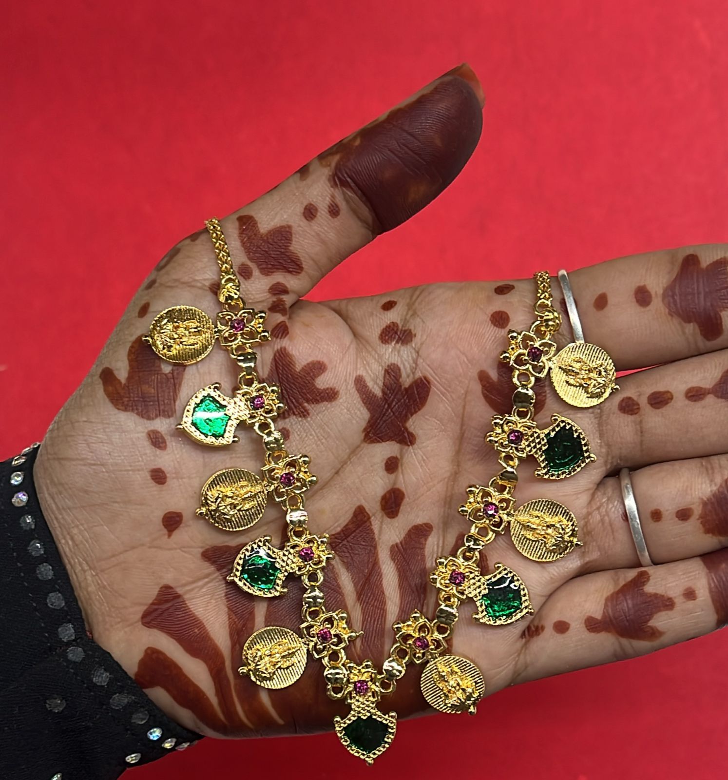 Green Lakshmi Necklace 5 leaf 1 pack-GKNCL5