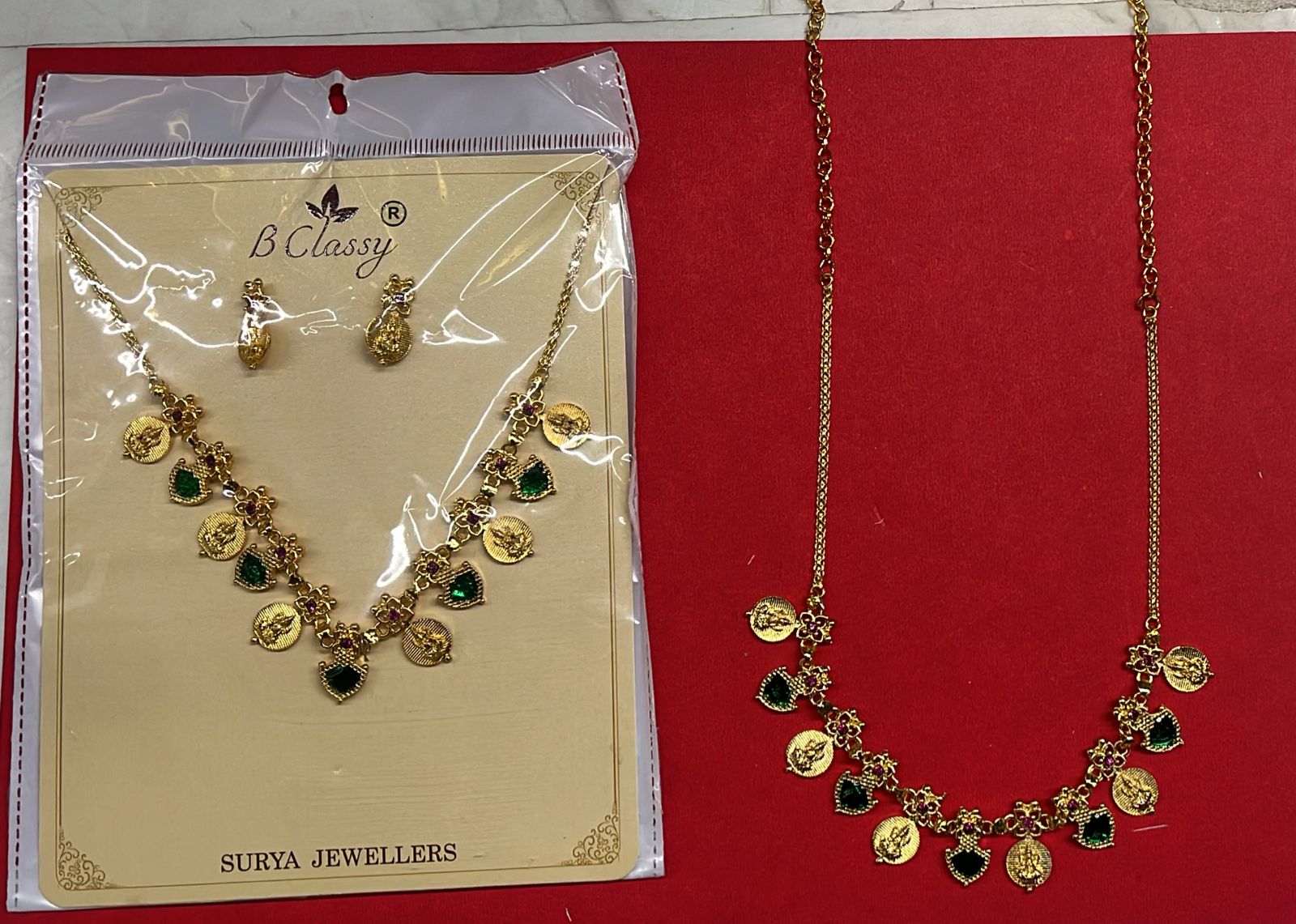 Green Lakshmi Necklace 5 leaf 1 pack-GKNCL5