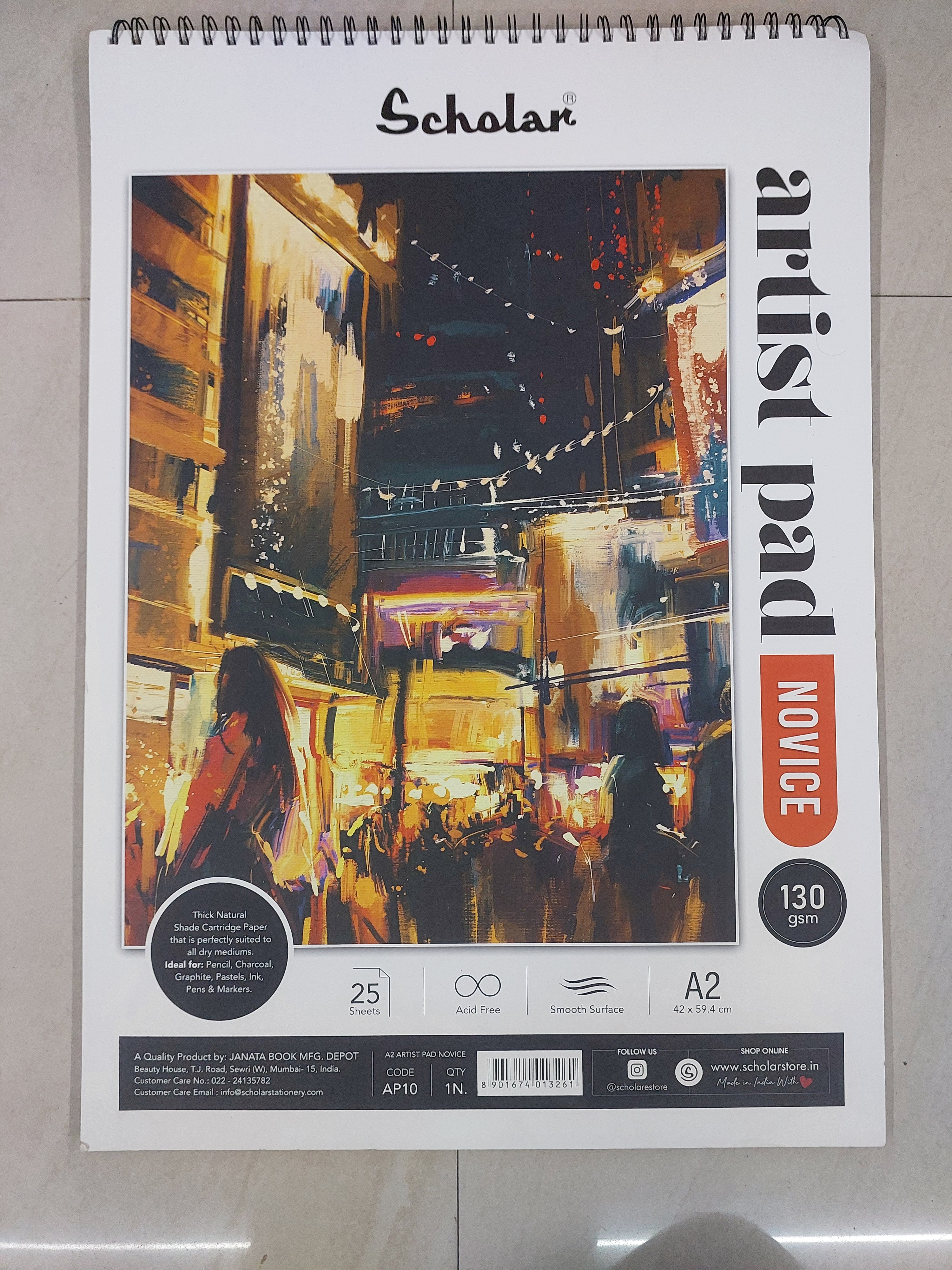 A2 Scholar artist pad 25 sheets-130 gsm-spiral bound