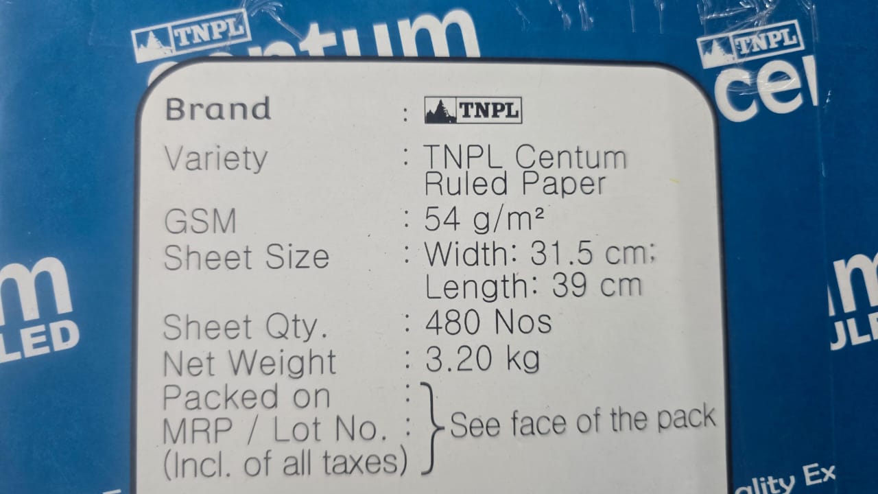 Ruled exam paper -TNPL centum 54gsm 31.5cmx39cm