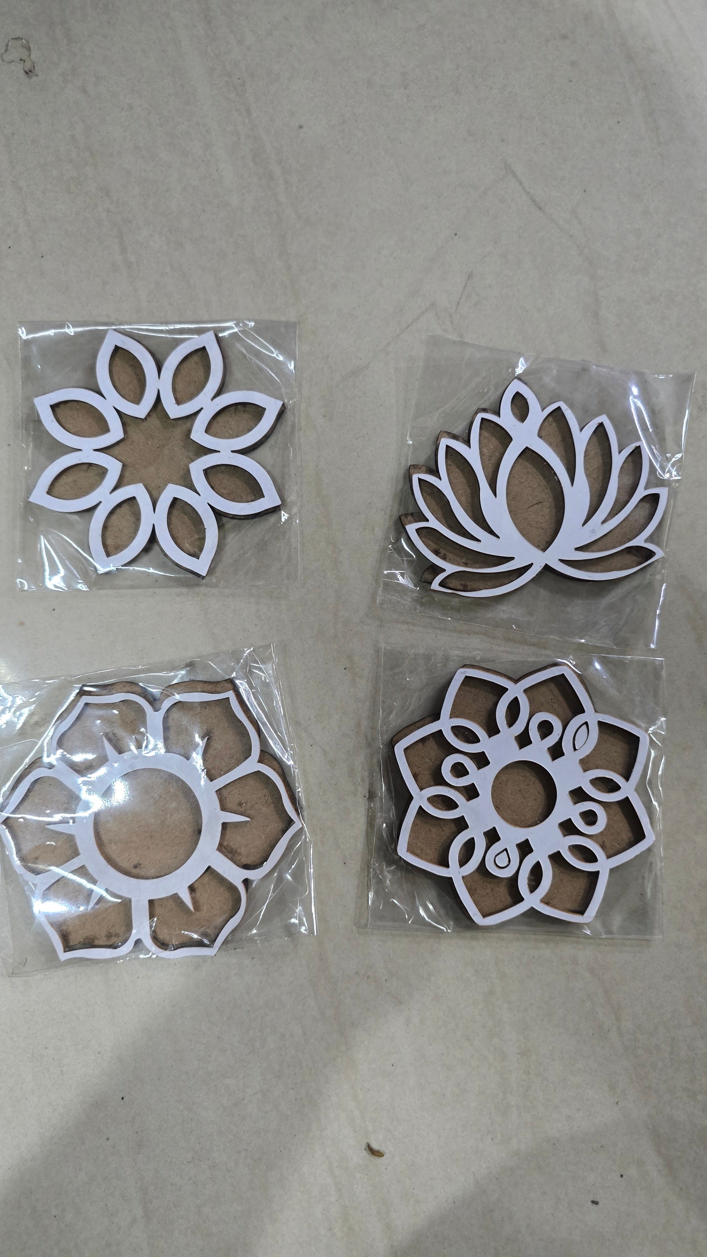 Mdf rangoli cutout 4piece assorted design set